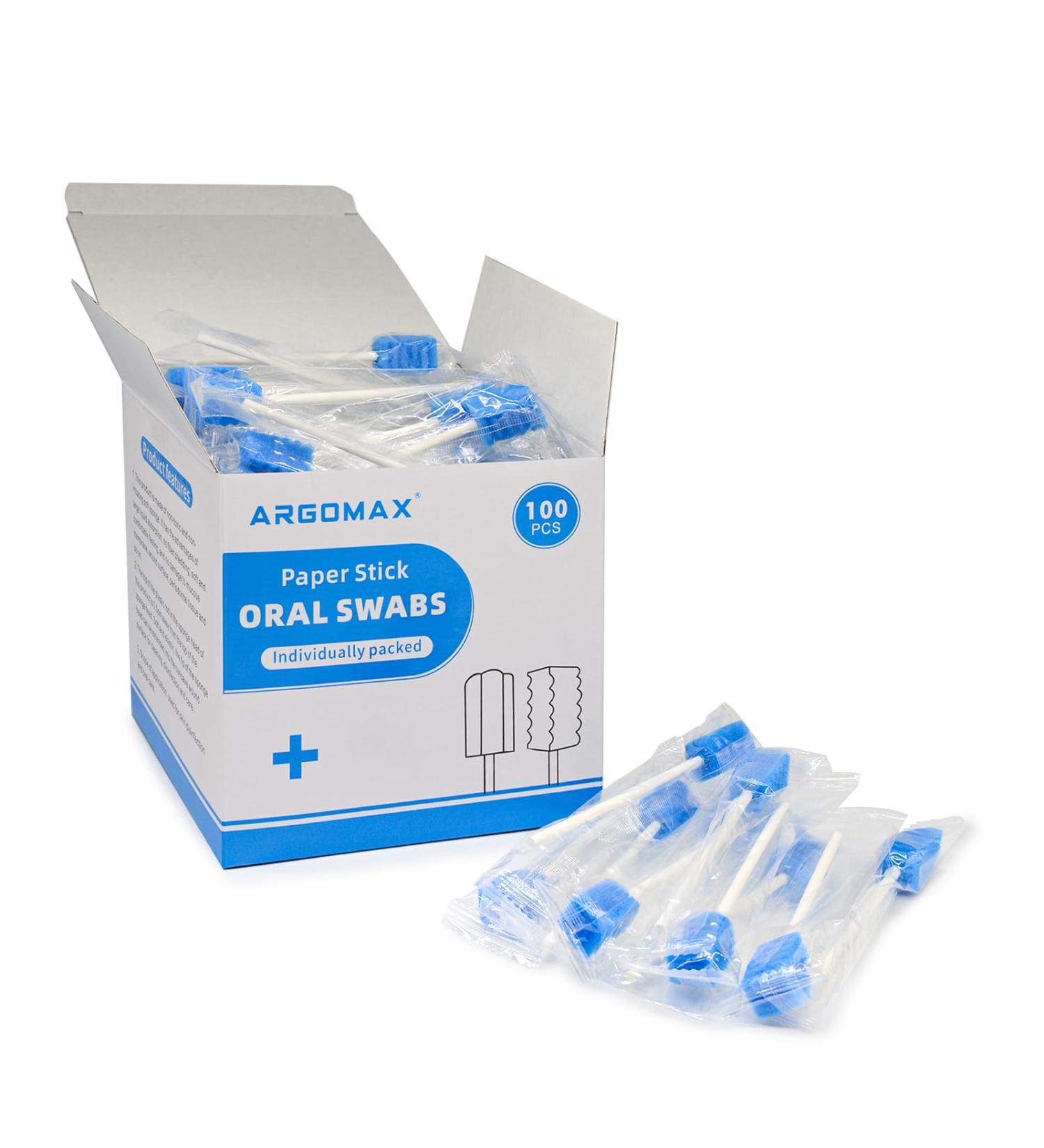 Argomax Oral Sponges Swabs - 100 Pcs Cotton Dippers for Oral Hygiene & Mouth Care - Blue Foam Cleaning Swabs - Buy Online on GoSupps.com