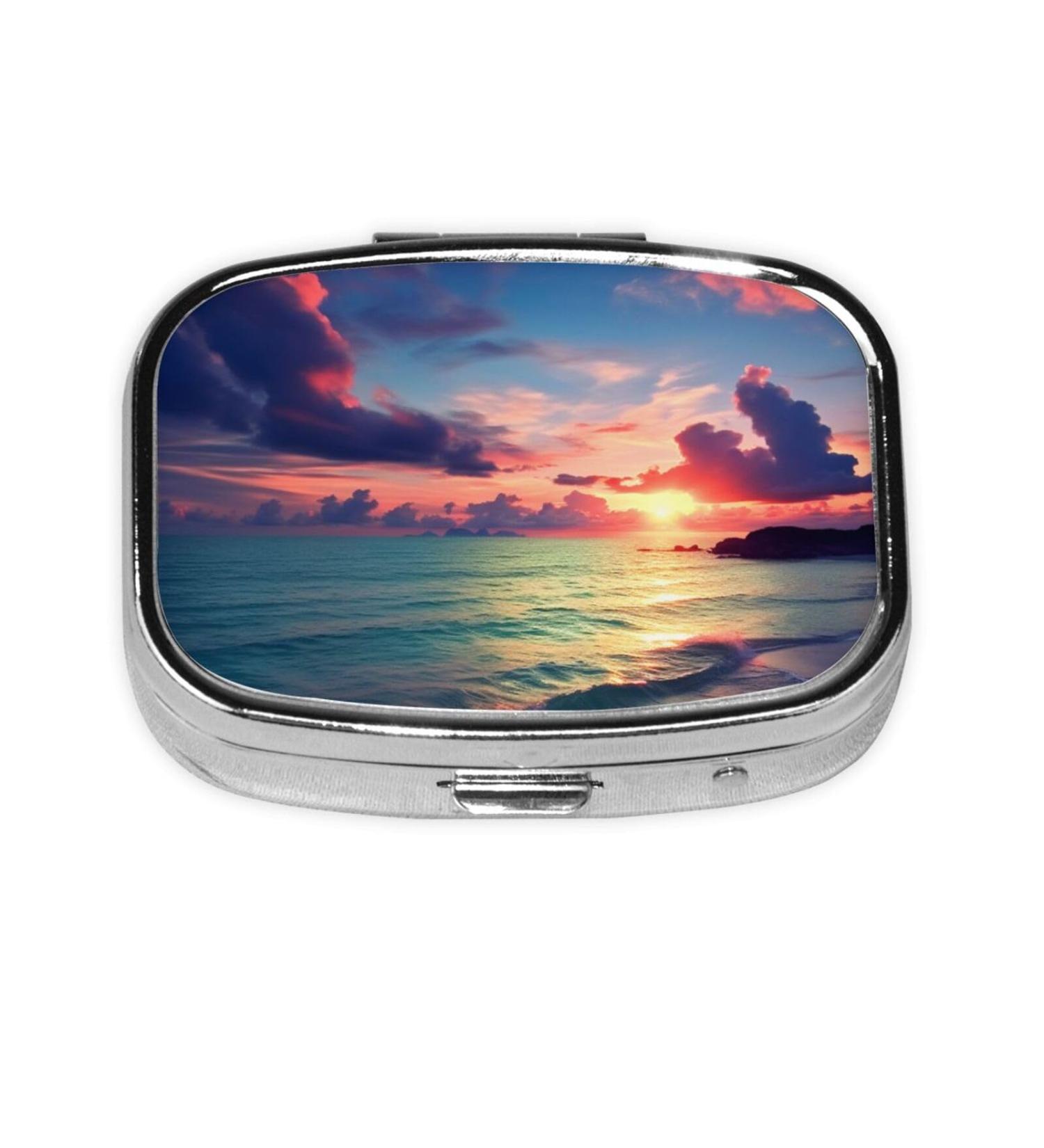 Ocean & Sunset Printed Square Pill Box | Portable Traveling Medicine Organizer - Buy Online on GoSupps.com