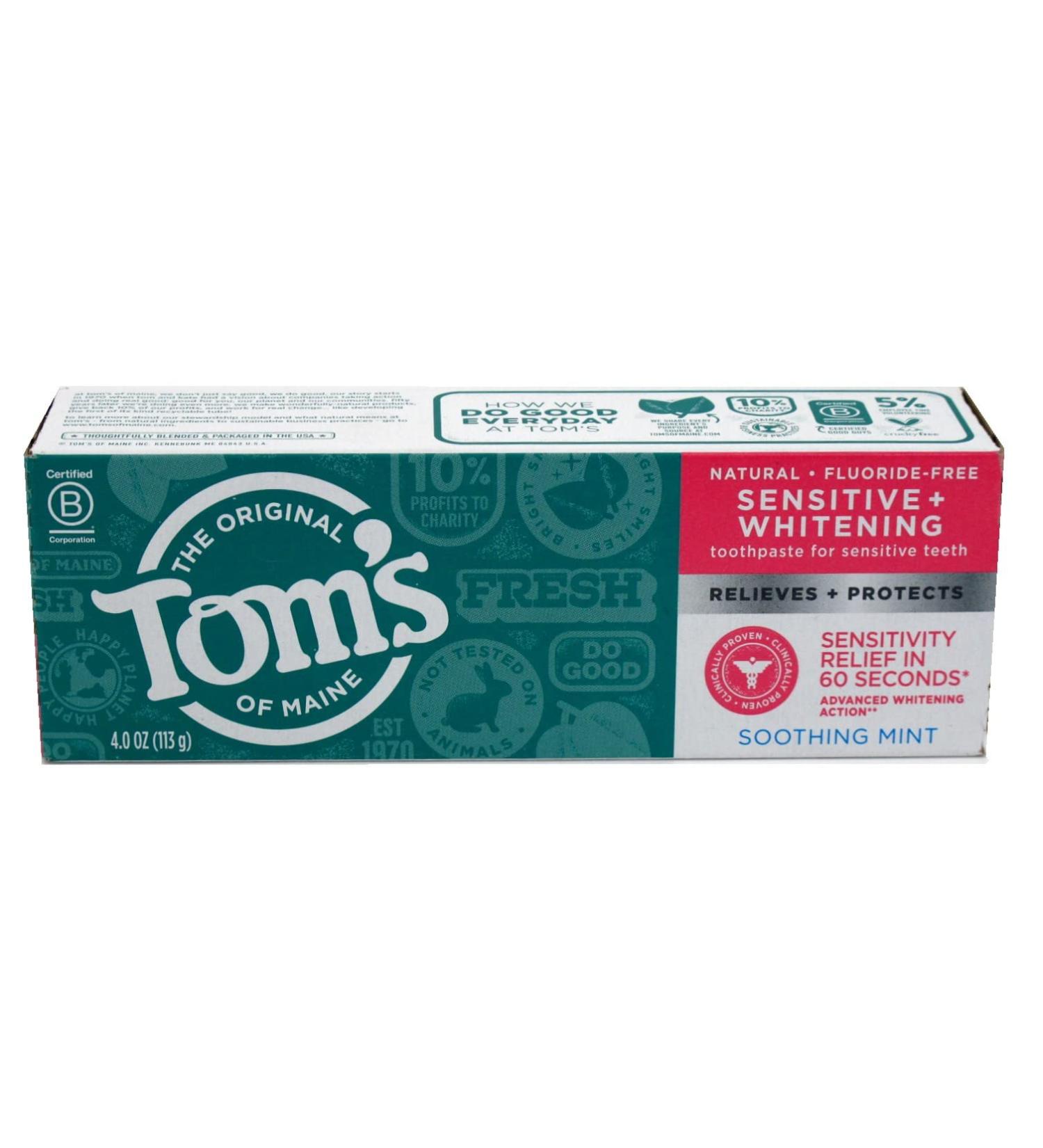 Tom's of Maine Sensitive + Whitening Fluoride-Free Toothpaste - 4oz (Pack of 1) | Gentle & Effective Oral Care - Buy Online on GoSupps.com