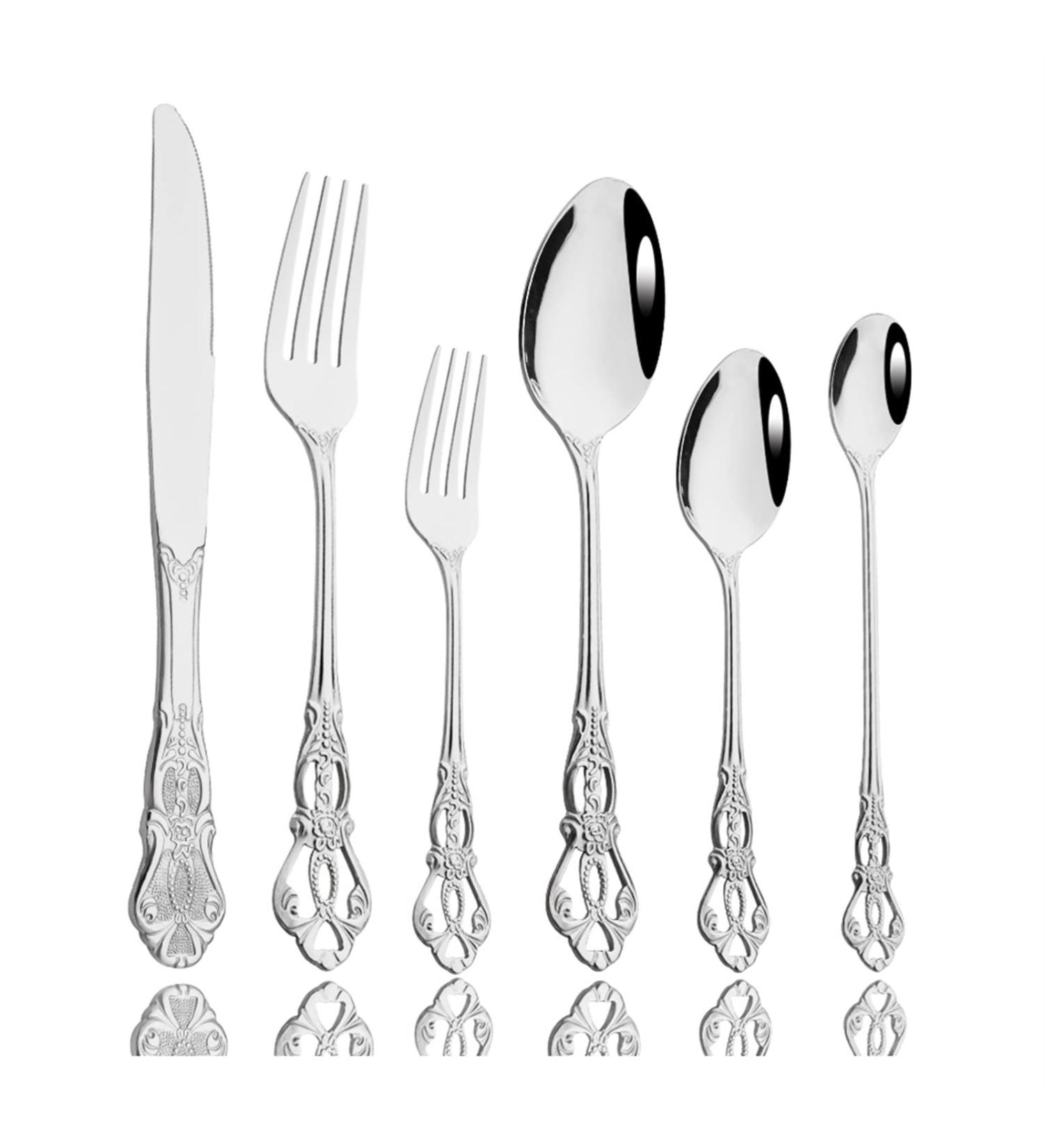 Flatware Sets 6Pcs Silver Royal Luxury Tableware Cutlery Set Stainless Steel Gold Dinnerware Kitchen Ice Spoon Dinner Knife Fork Flatware Set (Color : Silver) - Buy Online on GoSupps.com