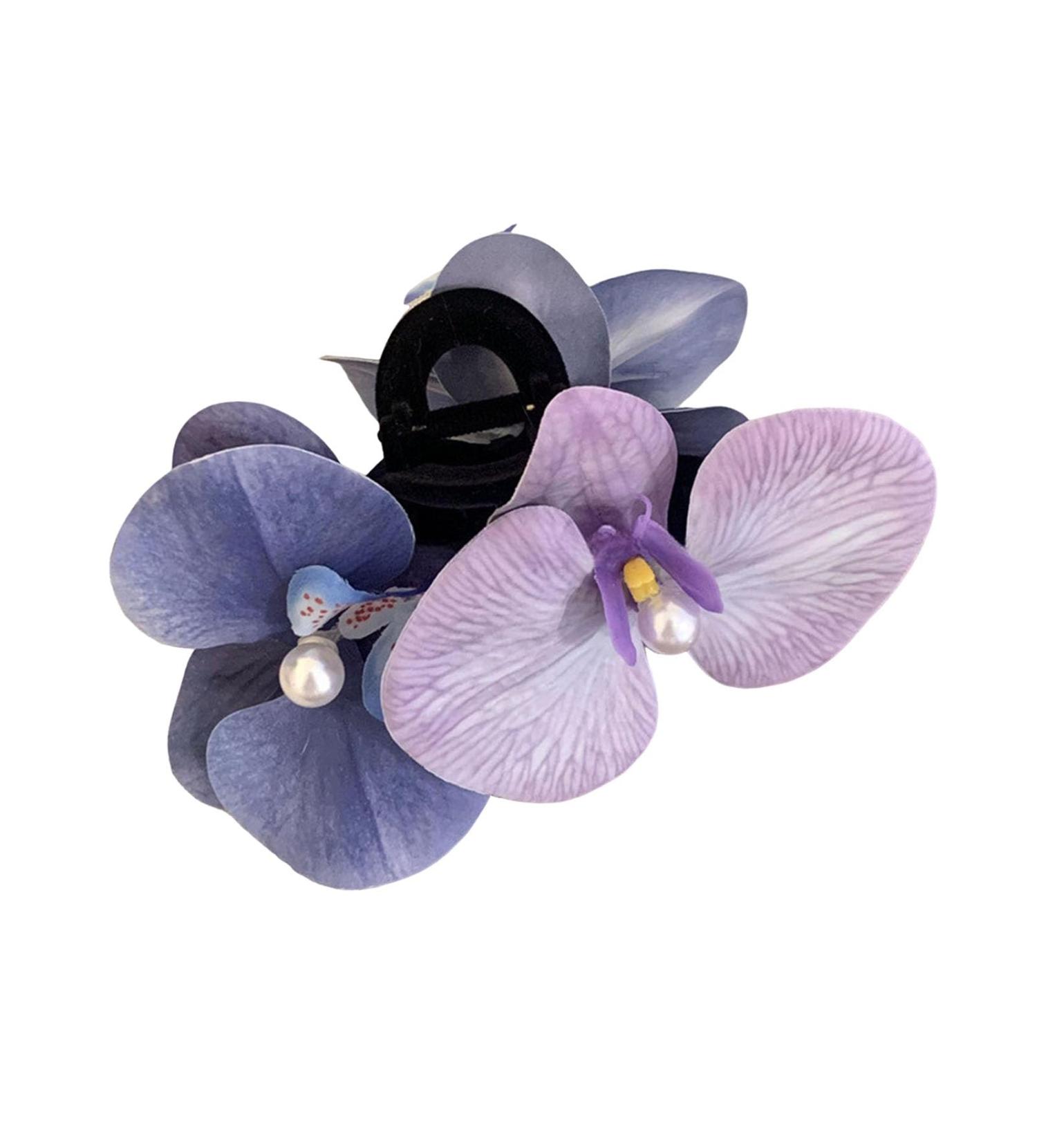 Bow Orchid Flower Decor Hair Claw Faux Pearl Inlaid Flower Hair Grip Secure Hold Back Head Hair Claw Hair Accessories Purple - Buy Online on GoSupps.com