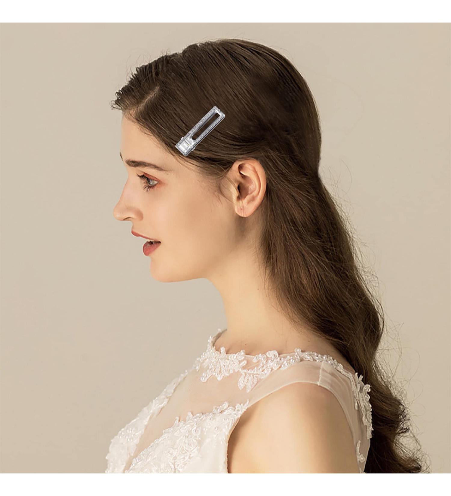 Wendalern Boho Crystal Hair Clip Silver Rhinestone Bobby Pins Geometric Crystal Hair Pins Small Square Hair Clips Barrette Hair Accessories for Women and Girls - Buy Online on GoSupps.com