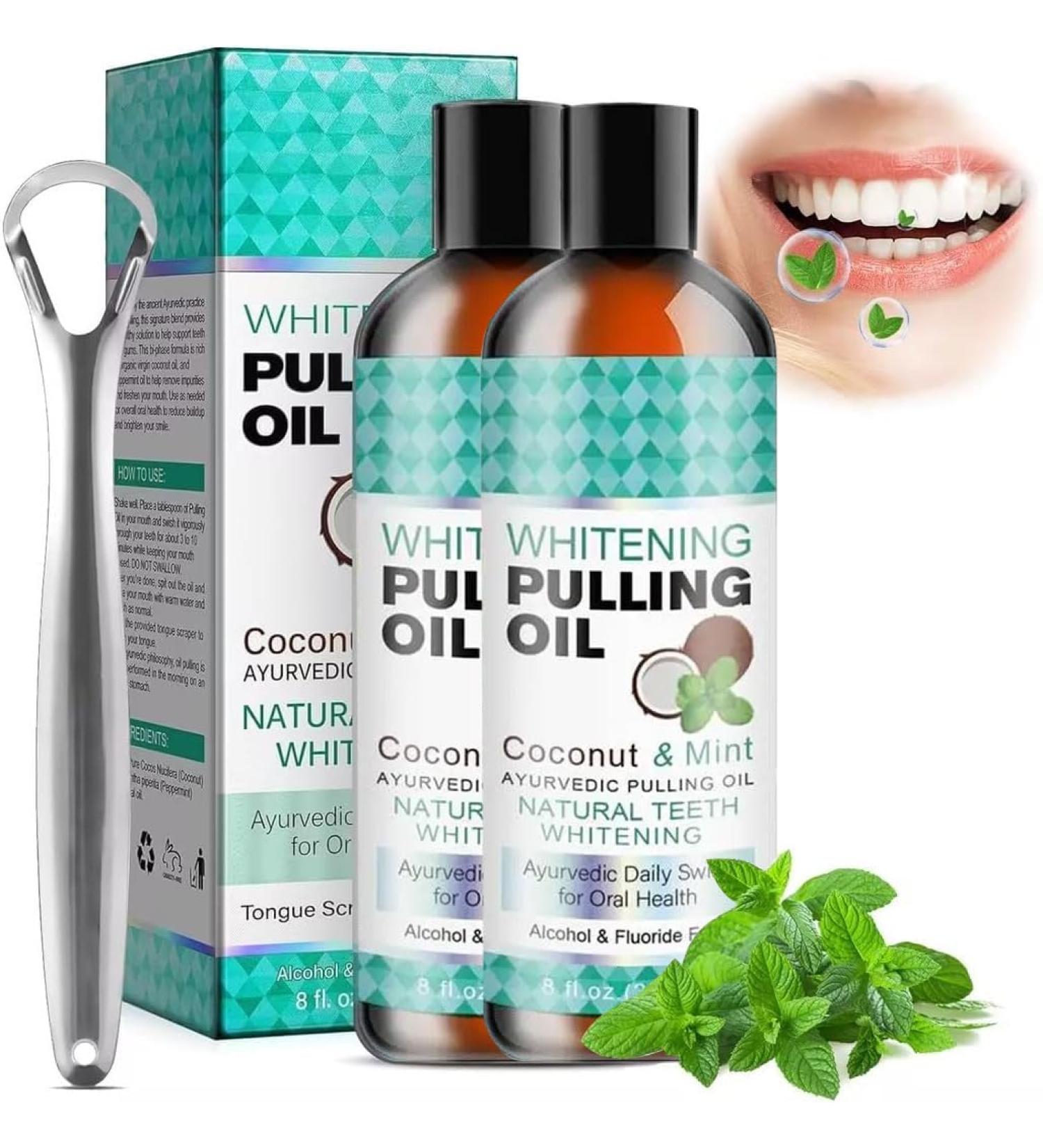 Ayurvedic Coconut Peppermint Oral Care Oil & Brightening Mouthwash - Tooth Whitening Fresh Breath - 237ml (2 Pieces) - Buy Online on GoSupps.com