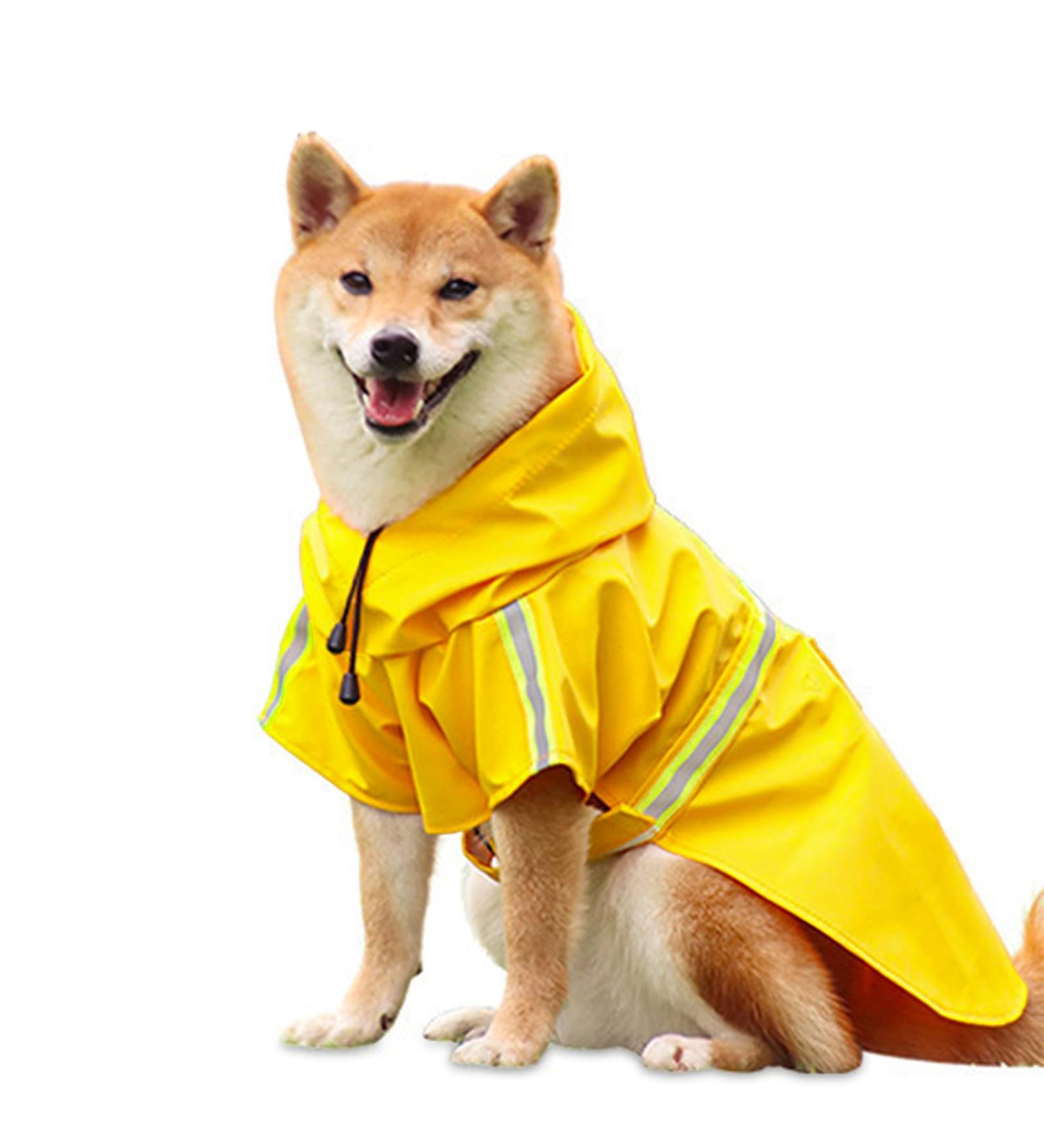 Hundred Coat Adjustable Waterproof Dog Mackintosh with Hood & Reflective Stripes - Yellow for Small Medium & Large Dogs - Buy Online on GoSupps.com