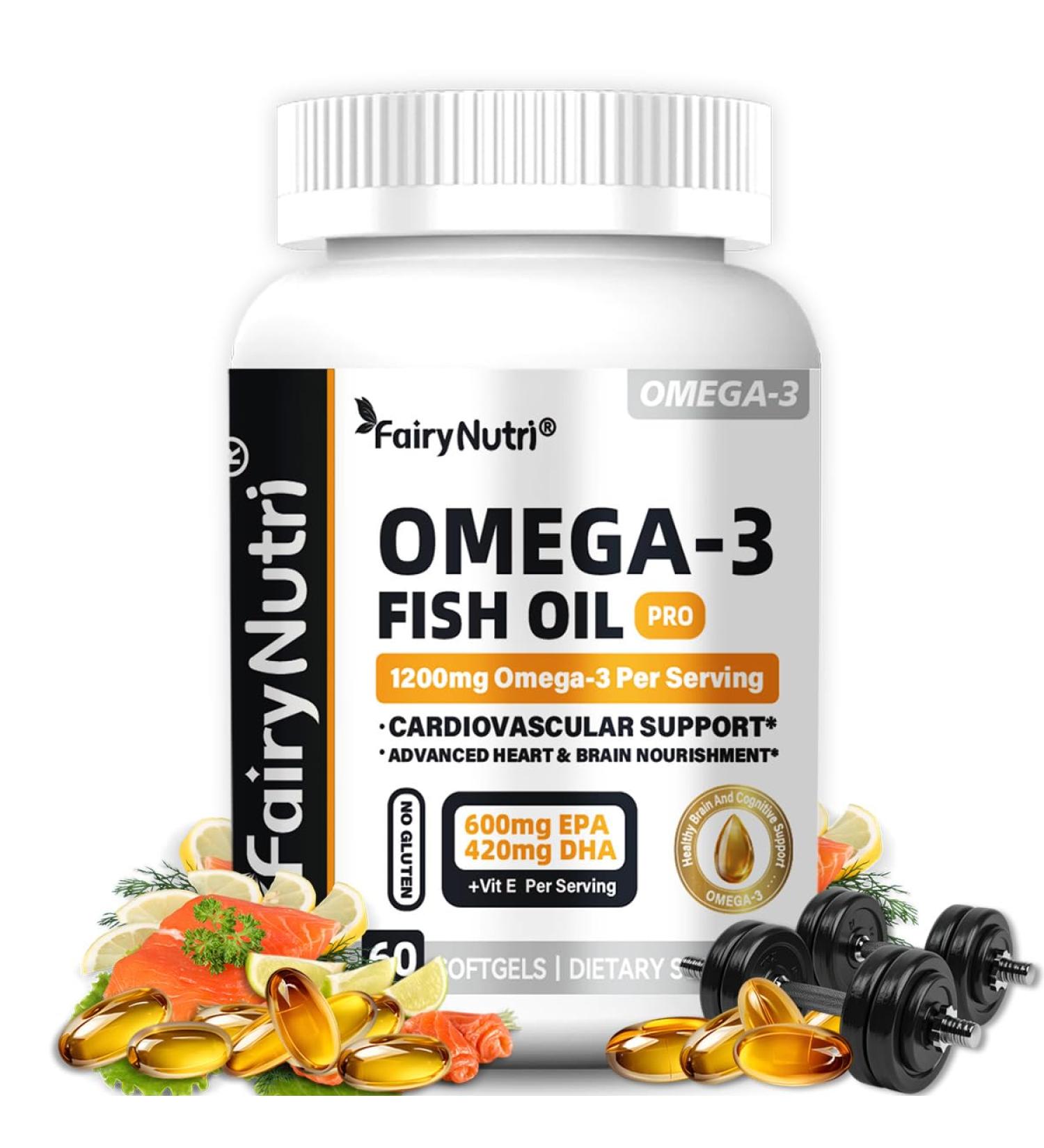 Omega-3 Fish Oil PRO - 1200mg High Potency Triglyceride Form 600mg EPA 420mg DHA with Vitamin E Burpless NSF Certified 60 Softgels for Heart Brain Joint Health - Buy Online on GoSupps.com