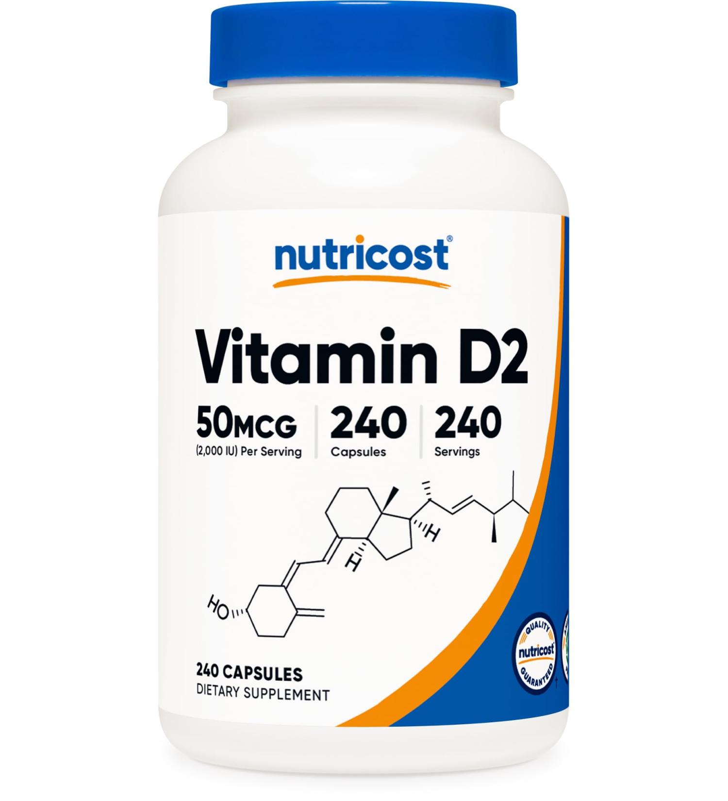 Nutricost Vitamin D2 Supplement (2000 IU) 240 Capsules - Vegan Non-GMO Gluten-Free Third-Party Tested - Buy Online on GoSupps.com