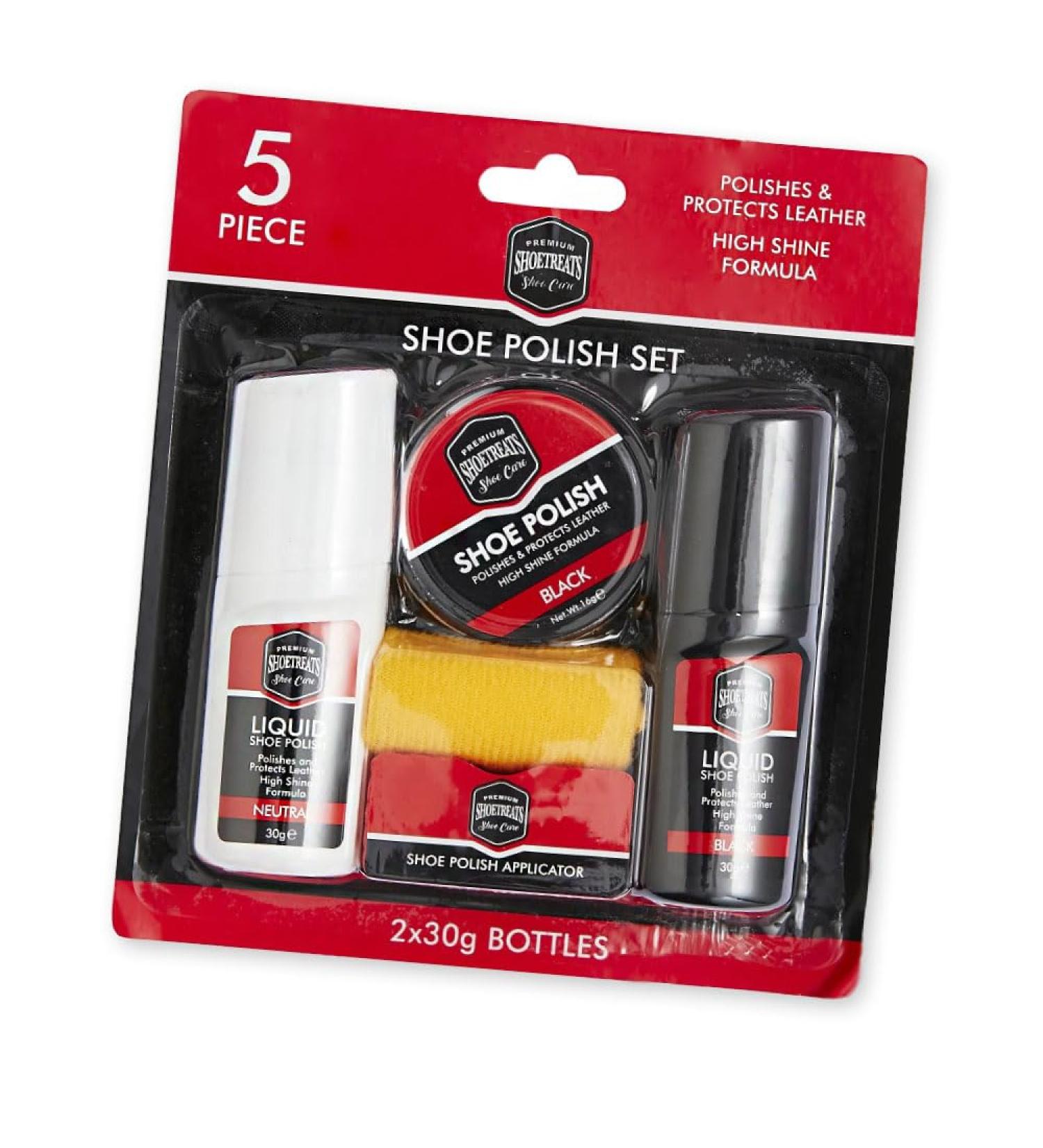 Jaspem Shoetreats Shoe Polish 5 Piece Set: Premium Care Kit with Black and Neutral Polish Wax High Shine Formula Applicator and Cloth Protects Leather - Shoe Maintenance and Shine Essentials - Buy Online on GoSupps.com