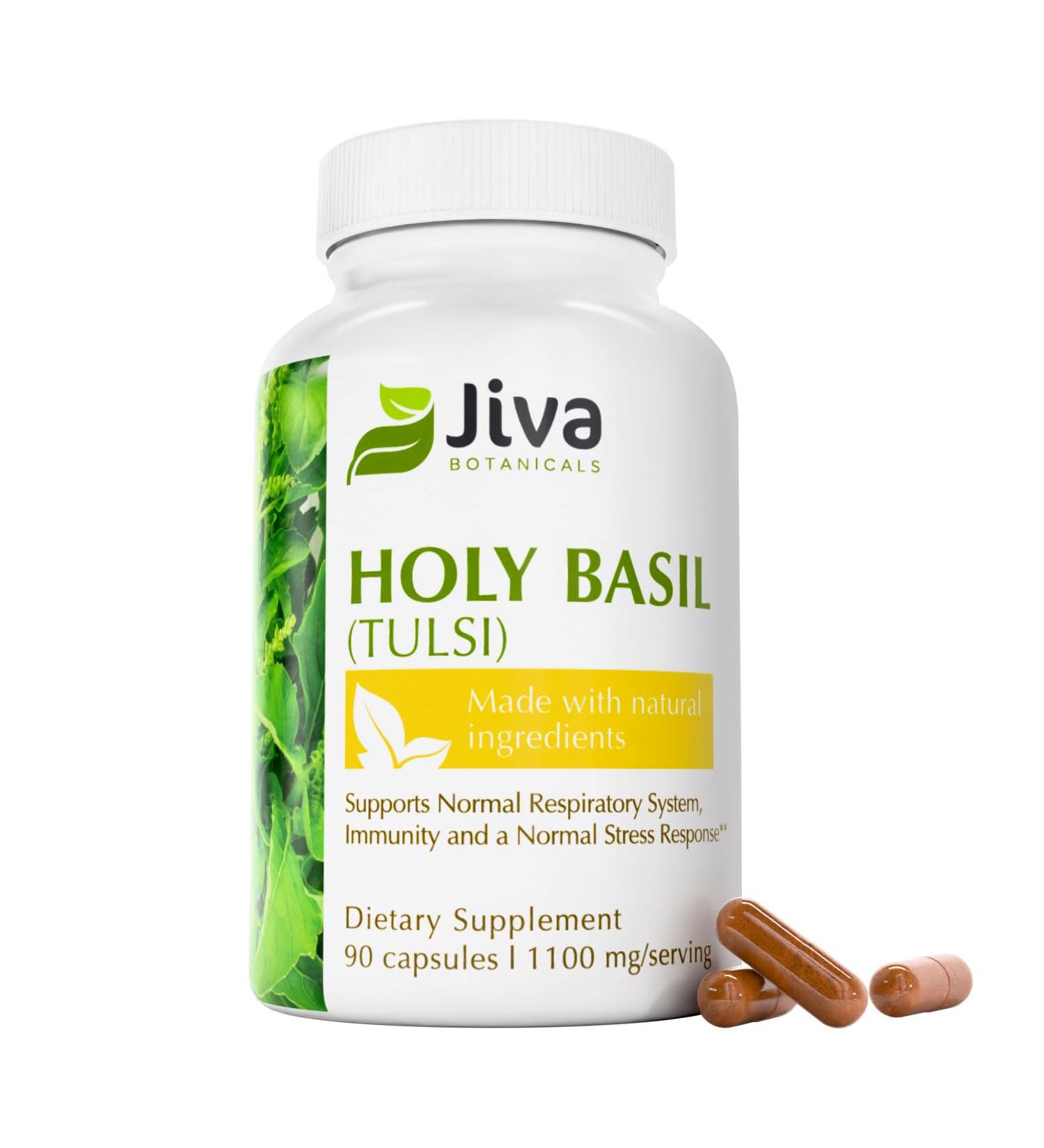 Jiva Botanicals Holy Basil Capsules - Premium Holy Basil Extract with Tulsi Powder - Ayurvedic Herb Alternative to Tincture - 90 Vegan Capsules 90 Count (Pack of 1) - Buy Online on GoSupps.com