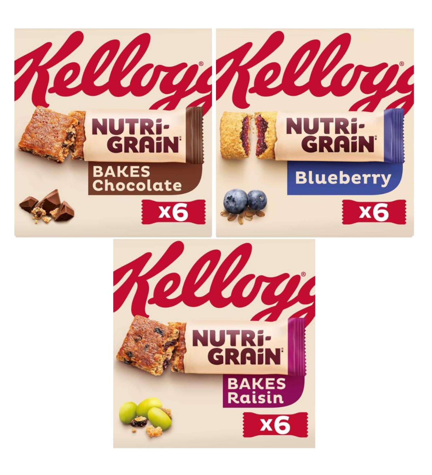 Snack Bar Bundle with Nutri Grain Chocolate Chip 6x45g Raisin 6x45g & Blueberry 6x37g (3 Pack) - Buy Online on GoSupps.com
