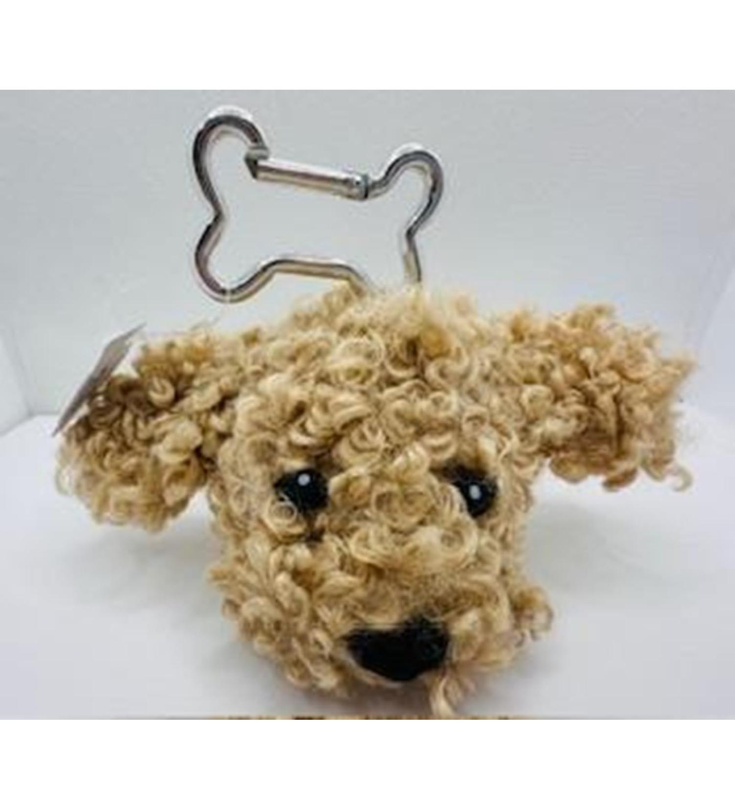 Brown Labradoodle Furry Pom Dog Hand Sanitizer Holder with Clip