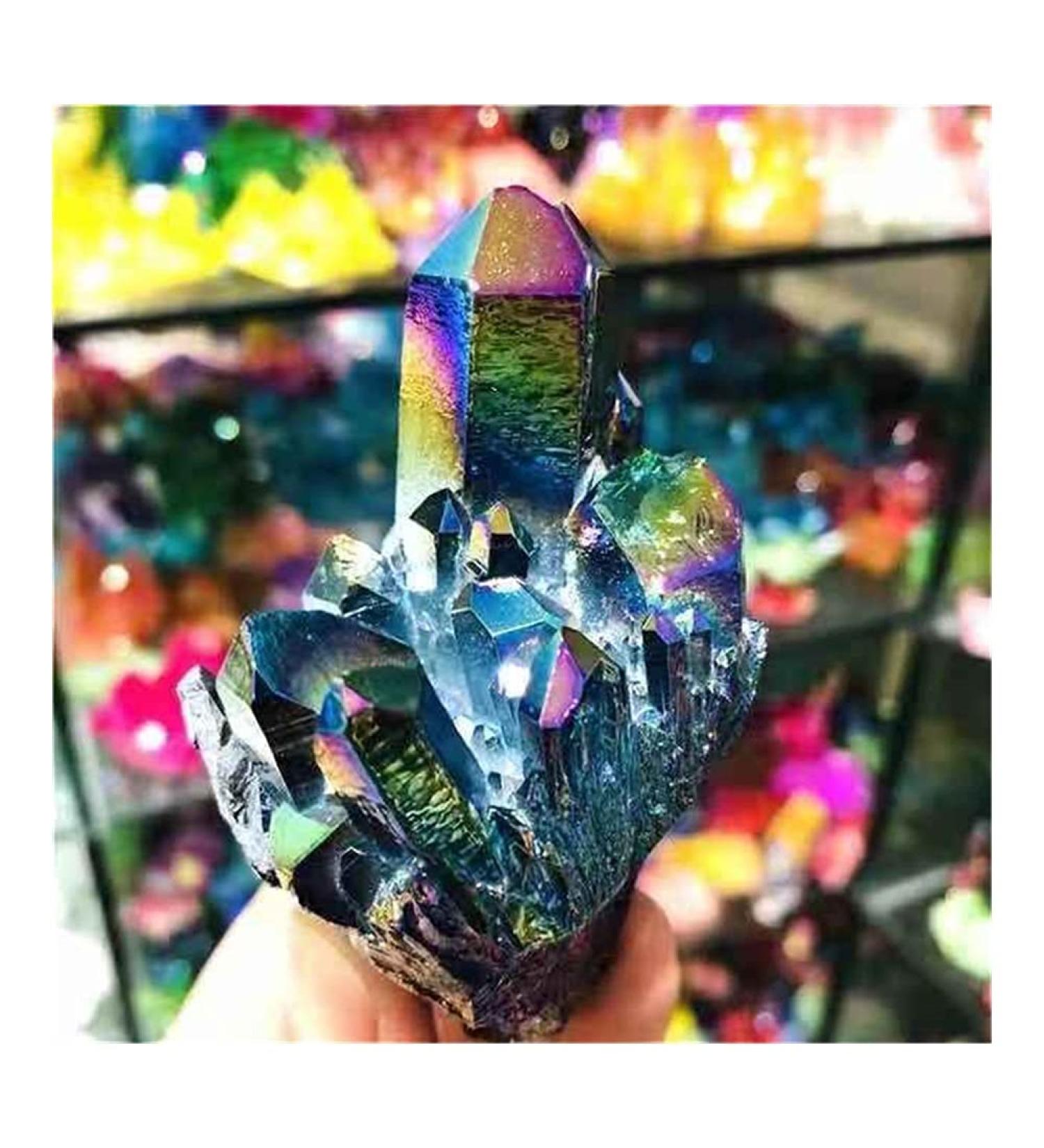 Natural Crystal Rough Stone Crafts Electroplating Colorful Angel Aura Crystal Cluster 1PC - Buy Online on GoSupps.com