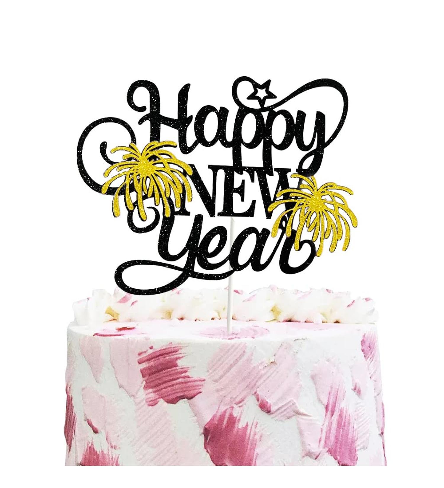 Happy New Year Cake Toppers Glitter 2024 New Year's Eve Hello 2024 Cheers to 2024 Happy New Year Decorations for New years Winter Festive Holidays Christmas Party Decorations By GotGala (Gold) - Buy Online on GoSupps.com