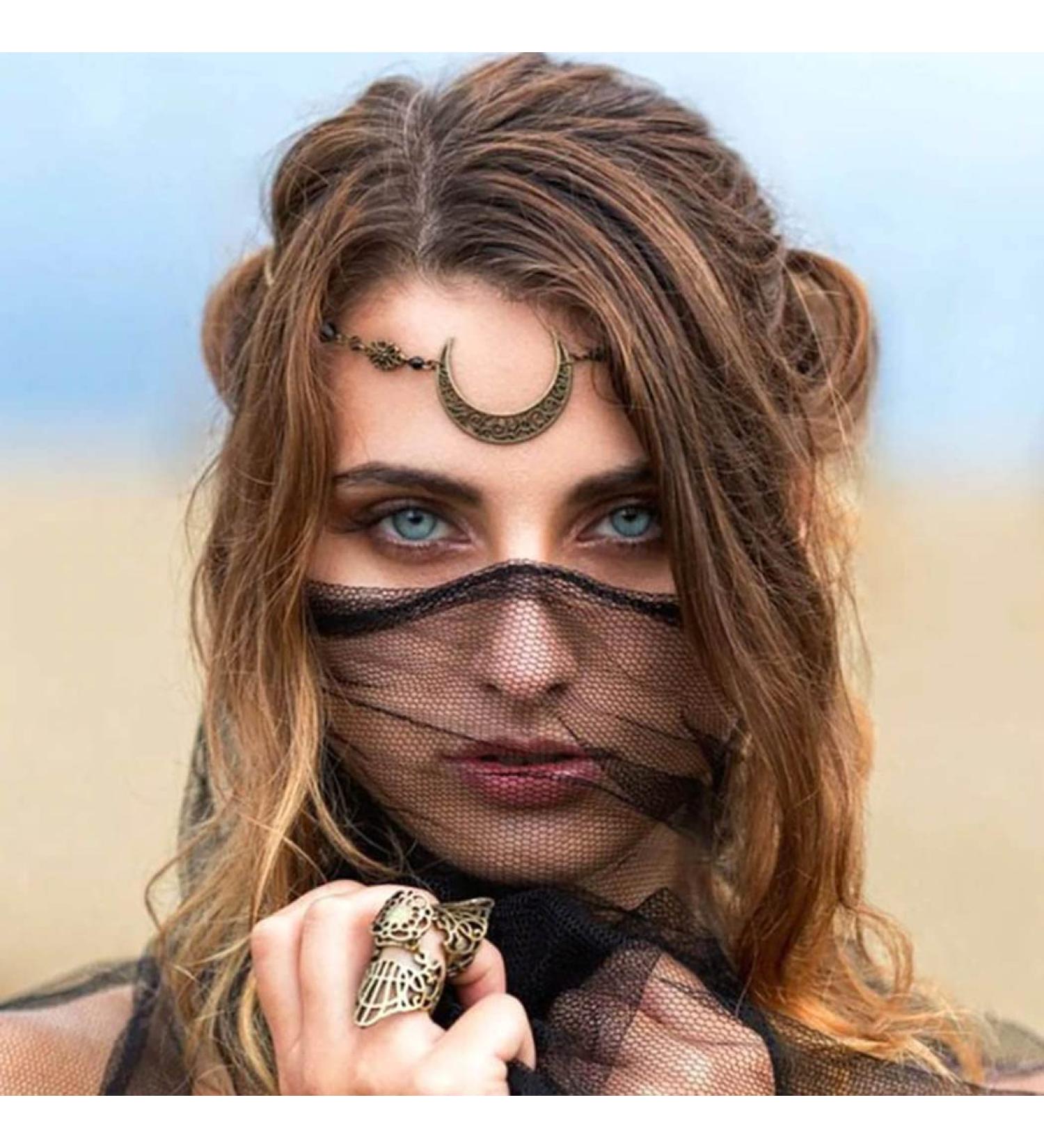 Fashband Moon Head Chain Black Beads Headpiece Vintage Festival Hair Chain Jewelry for Women - Buy Online on GoSupps.com