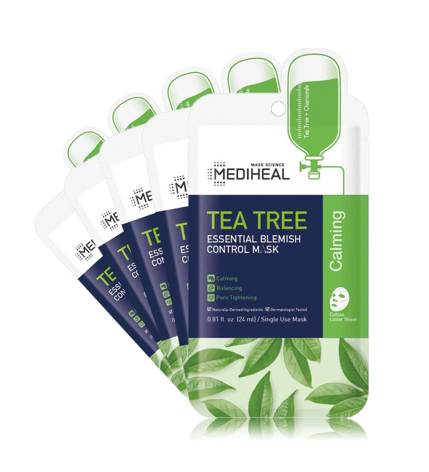 Mediheal Tea Tree Blemish Control Mask - 5 Sheets, Essential Skincare (24 ml each) - Buy Online on GoSupps.com
