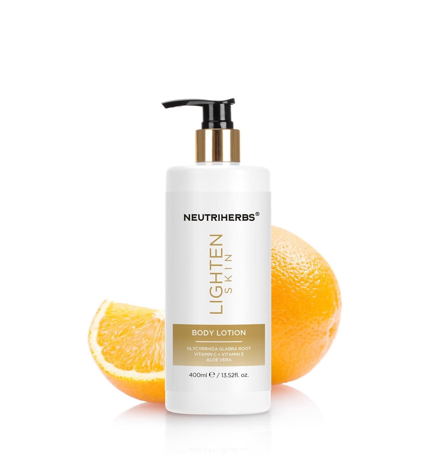 Neutriherbs Lait Corporel claircissant la Vitamine C-400 ML Lait Hydratant Creme Corps Intense pour Peaux Ternes/S ches | Action Antioxydante & Uniformit du Teint | Texture l g re Non Collante Deep Lightening Skin - Buy Online on GoSupps.com