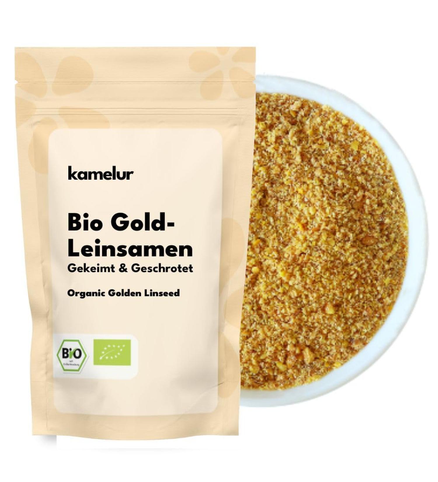Kamelur Organic Germinated and Crushed Golden Flax Seeds 500g no additives from controlled organic farming - Buy Online on GoSupps.com