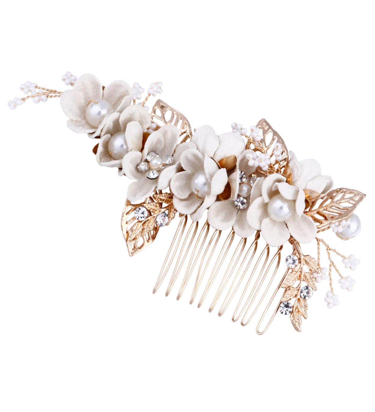 FRCOLOR Wedding Hair Comb Alloy Flower Pearl Rhinestones Crystal Bride Hairpin Women Side Hair Clips for Party Dressup Daily Vacation Photo Props(White) - Buy Online on GoSupps.com