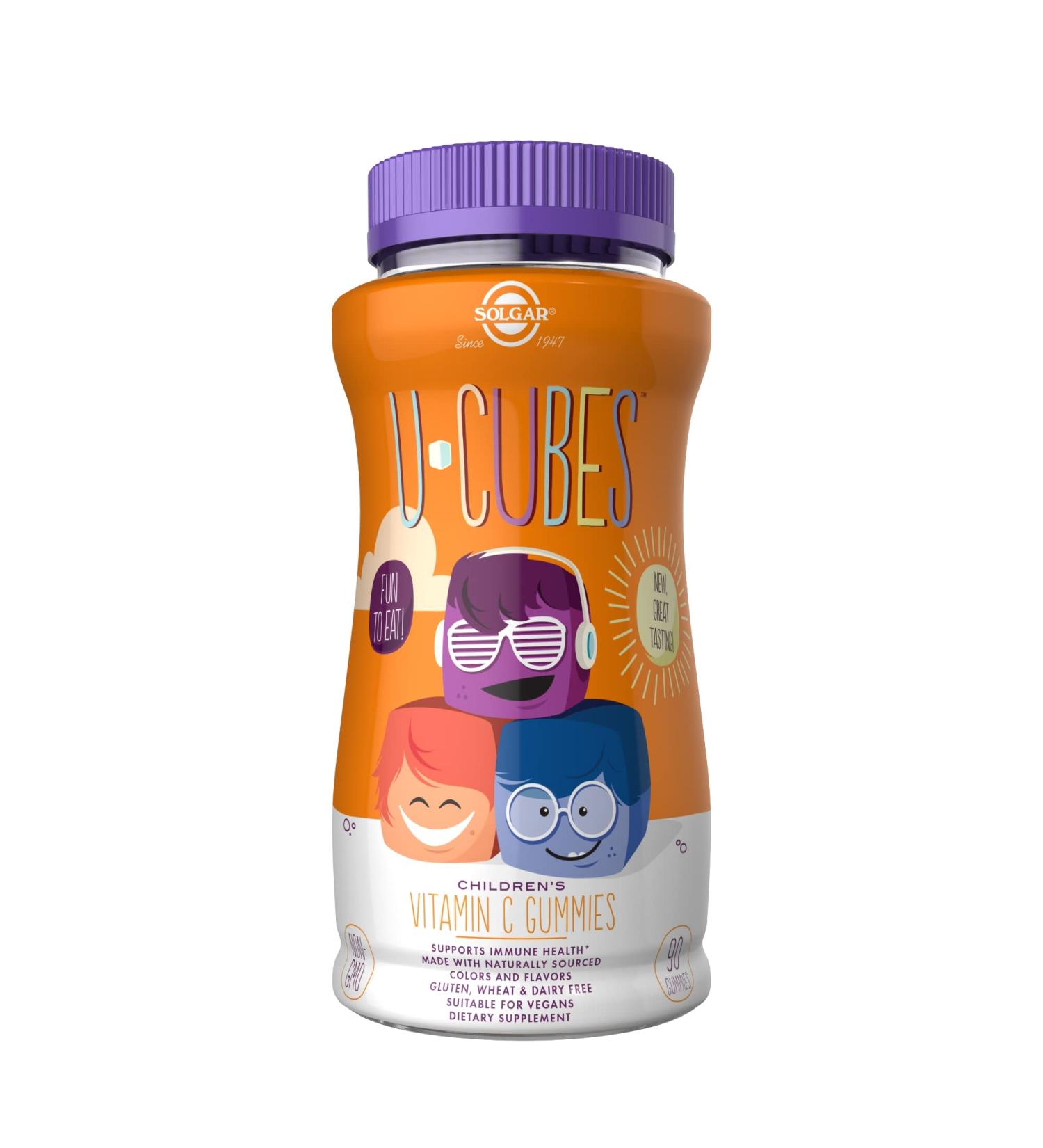 Solgar U-Cubes Children's Vitamin C Gummies - 90 Count, Non-GMO, Vegan, Gluten-Free - Great-Tasting for Kids 2+ - 45 Servings - Buy Online on GoSupps.com