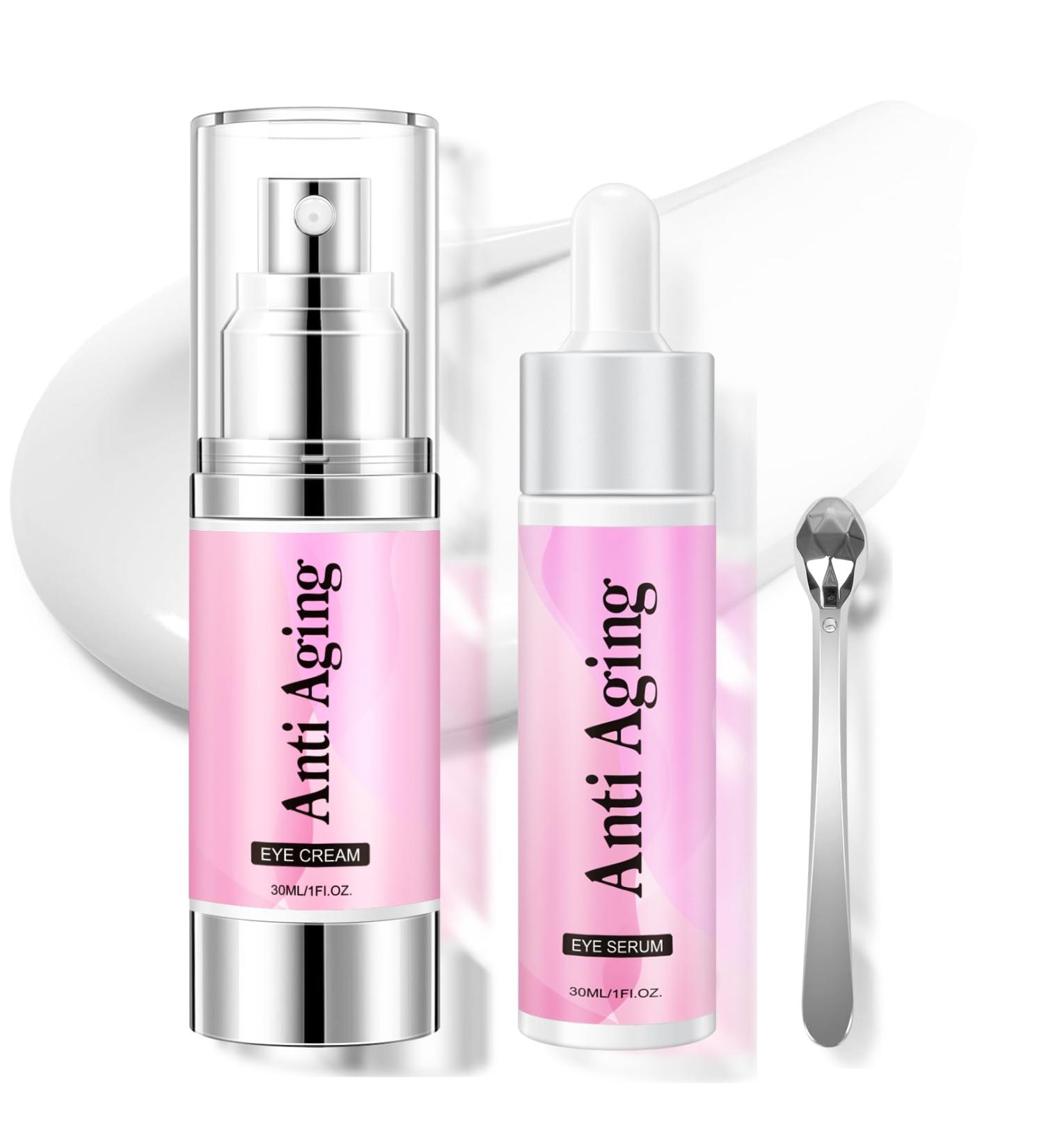 Boxmom 60ml Caffeine Eye Cream Eye Serum Set Under Eye Cream Anti Aging for Dark Circles And Puffy Eyes Retinol Eye Serum & Eye Roller (Eye Cream & Serum) Pink Set - Buy Online on GoSupps.com