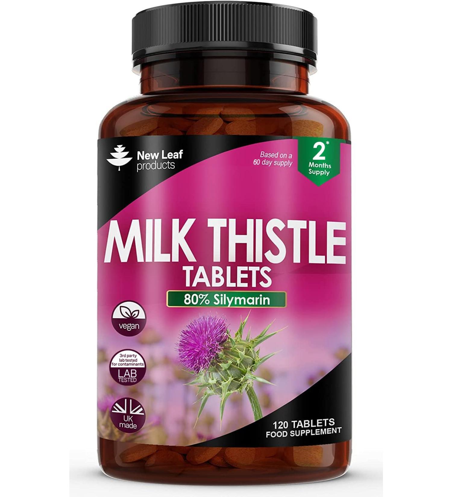 Milk Thistle 4000mg Tablets - 80% Silymarin High Strength - 120 Vegan Capsules - Made in UK - GMO-Free Gluten-Free Supplement - Liver Support - Buy Online on GoSupps.com
