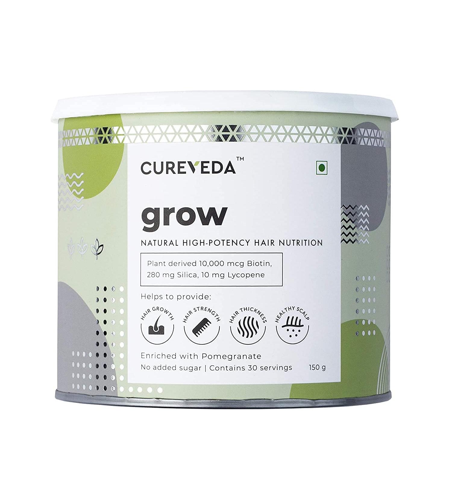 AZAZ Cureveda Plant Based Biotin 10000mcg Powder - Hair Nutrition for Hair Growth, Scalp Health & Preventing Hair Fall - 30 Servings (150gm) - Buy Online on GoSupps.com