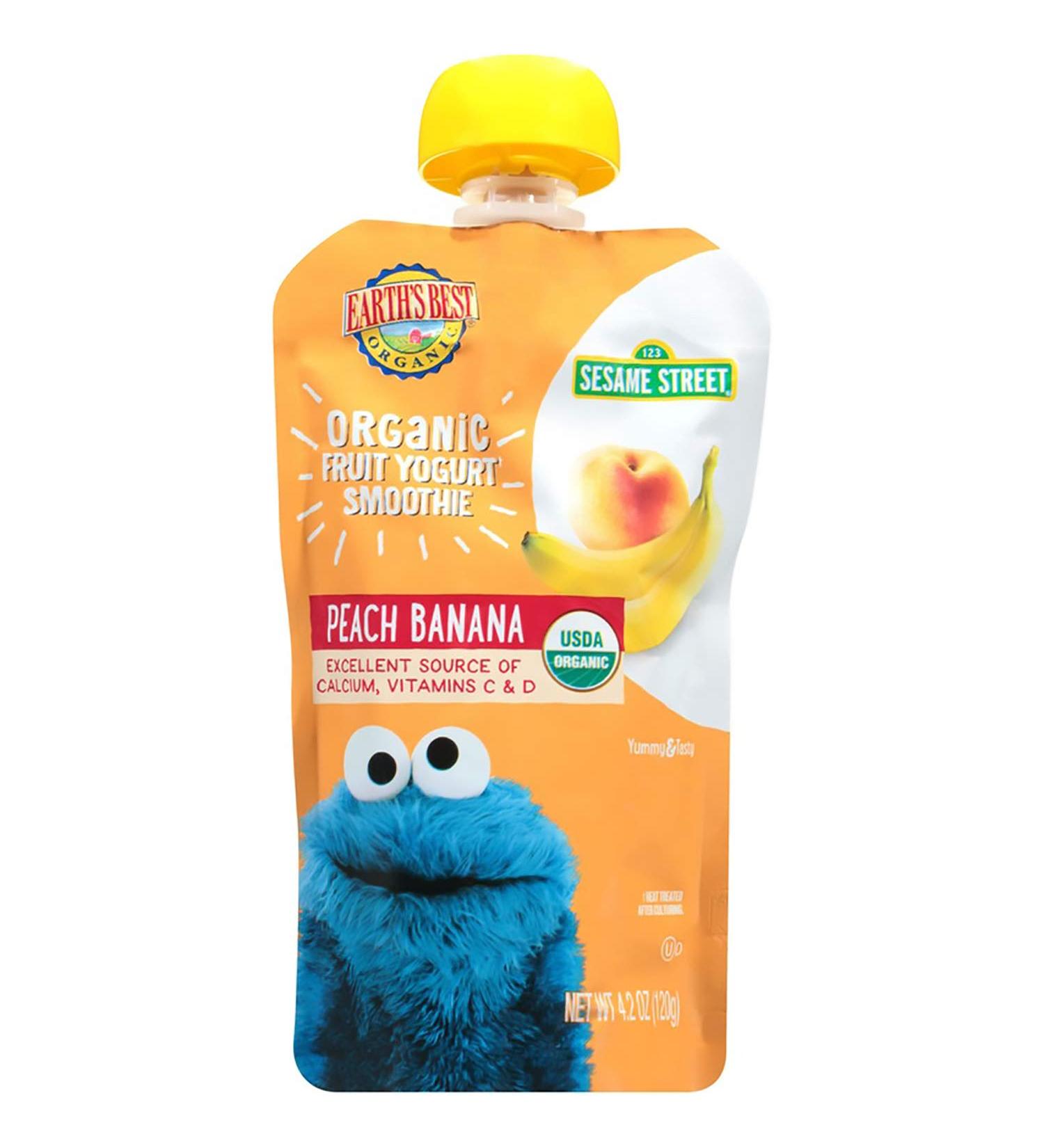 Earth's Best Organic Sesame Street Toddler Fruit Yogurt Smoothie - Peach Banana (12 Pack) - Buy Online on GoSupps.com