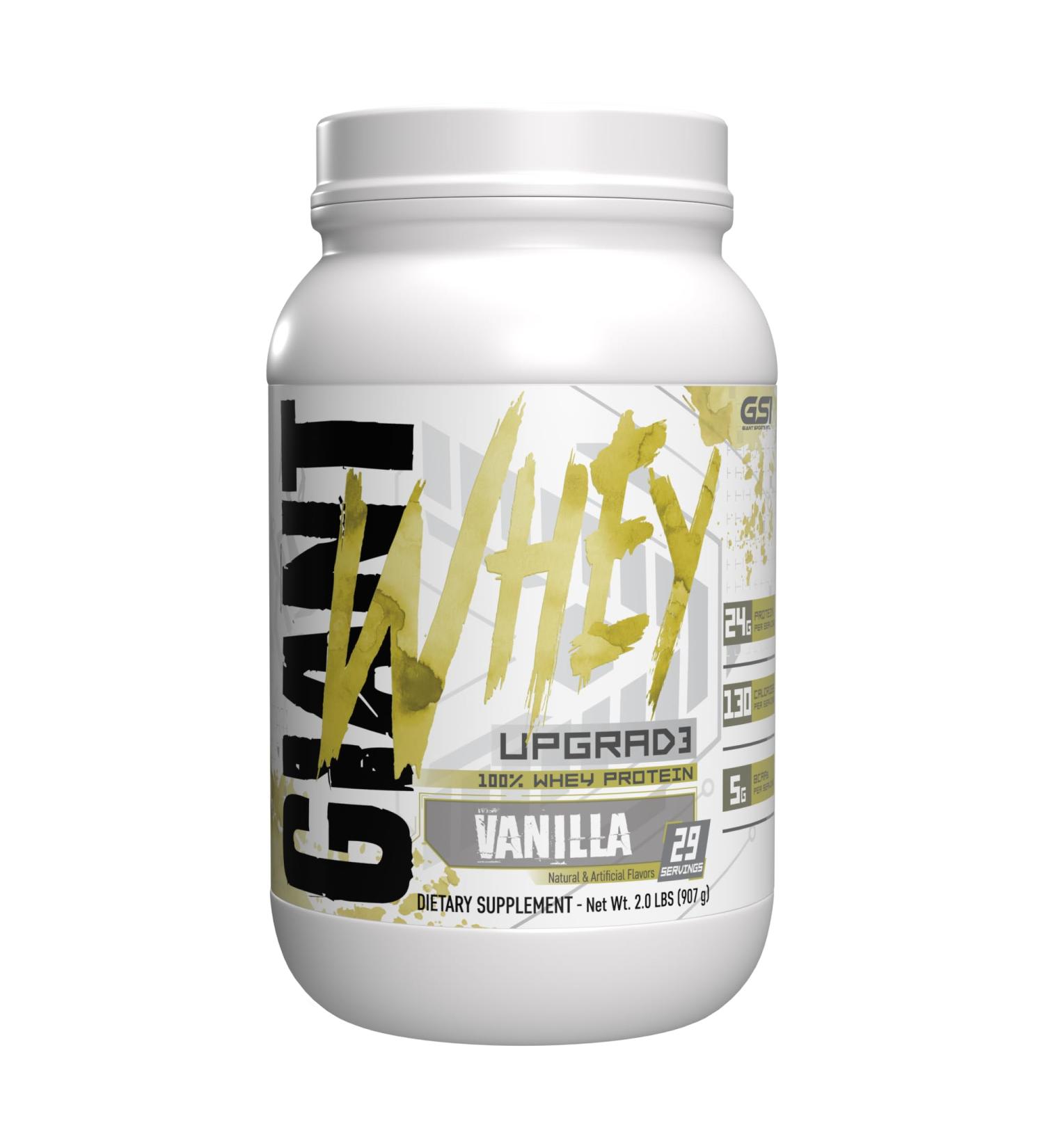 Giant Sports Whey Protein - Premium 100% Whey Protein Powder | 24G Protein & 5G BCAAs | Vanilla Ice Cream Flavor - 2lb - Buy Online on GoSupps.com