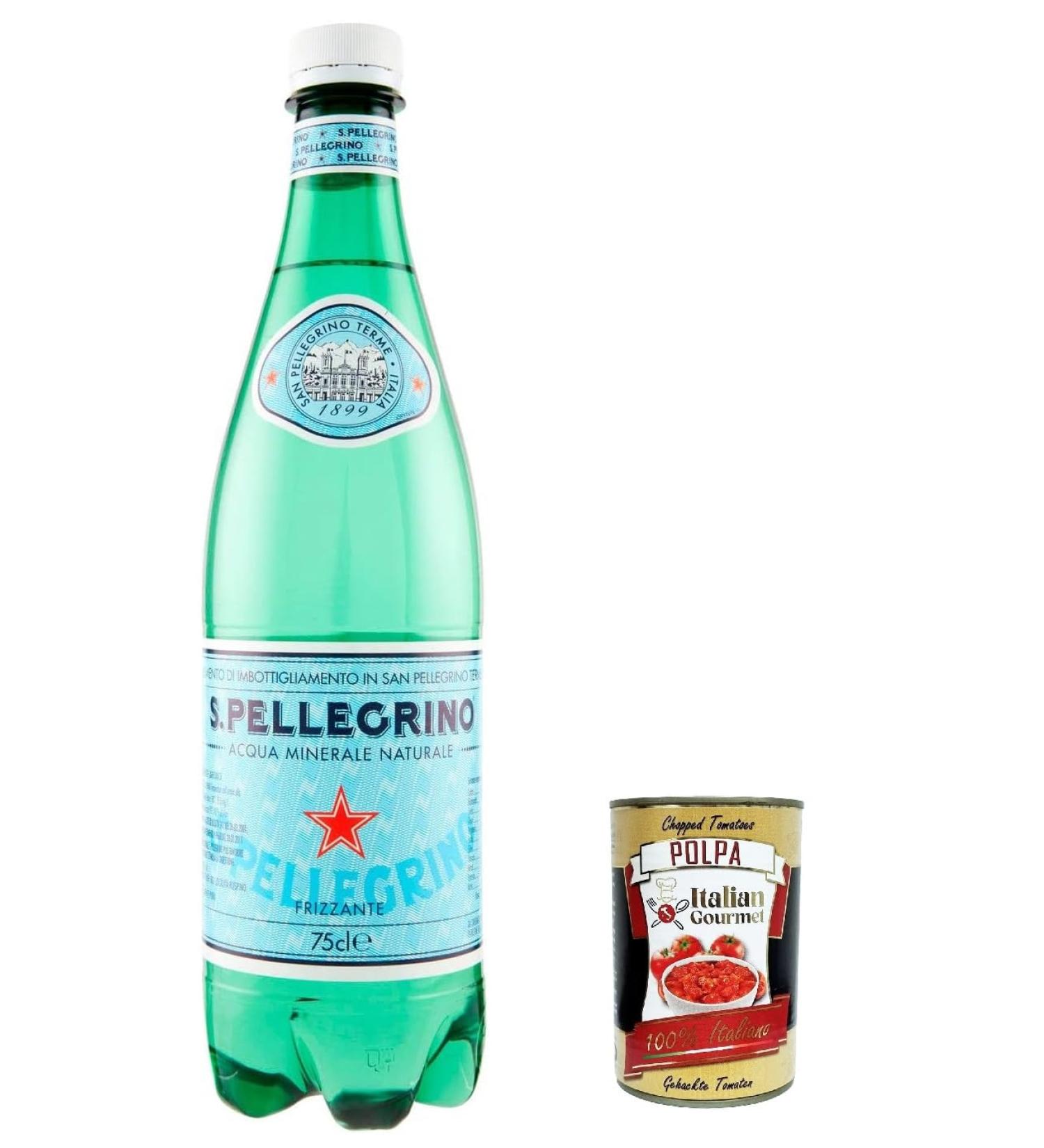 San Pellegrino Mineral Water Bottles 75 cl + Italian Gourmet Polpa 400 g Pack of 24 - Buy Online on GoSupps.com