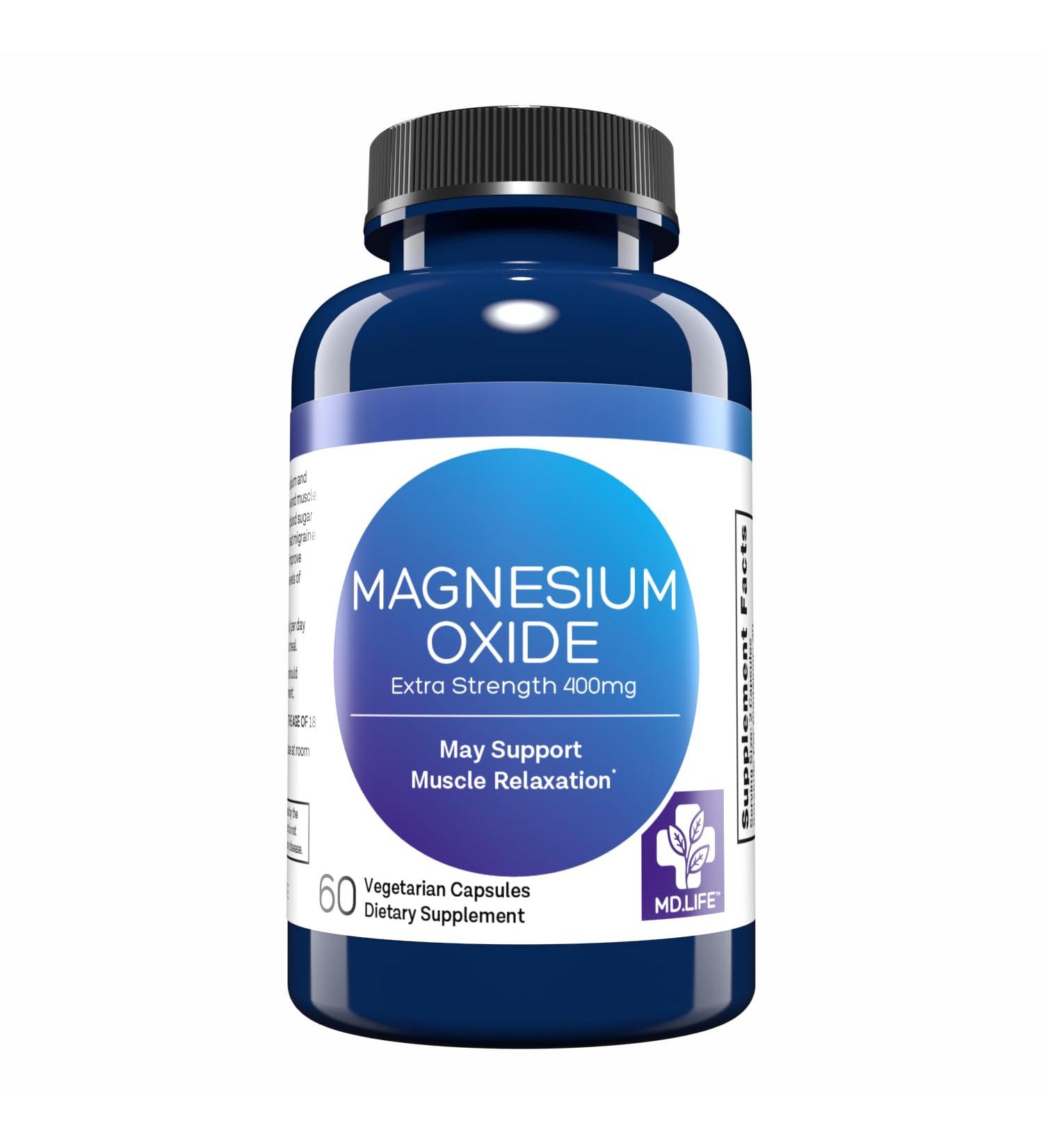 MD. Life Magnesium Oxide 400mg Capsules - High Absorption Magnesium Supplement for Leg Cramps Sleep & Vascular Health - 60 Capsules - Non-GMO Pills for Women 60 Count (Pack of 1) - Buy Online on GoSupps.com