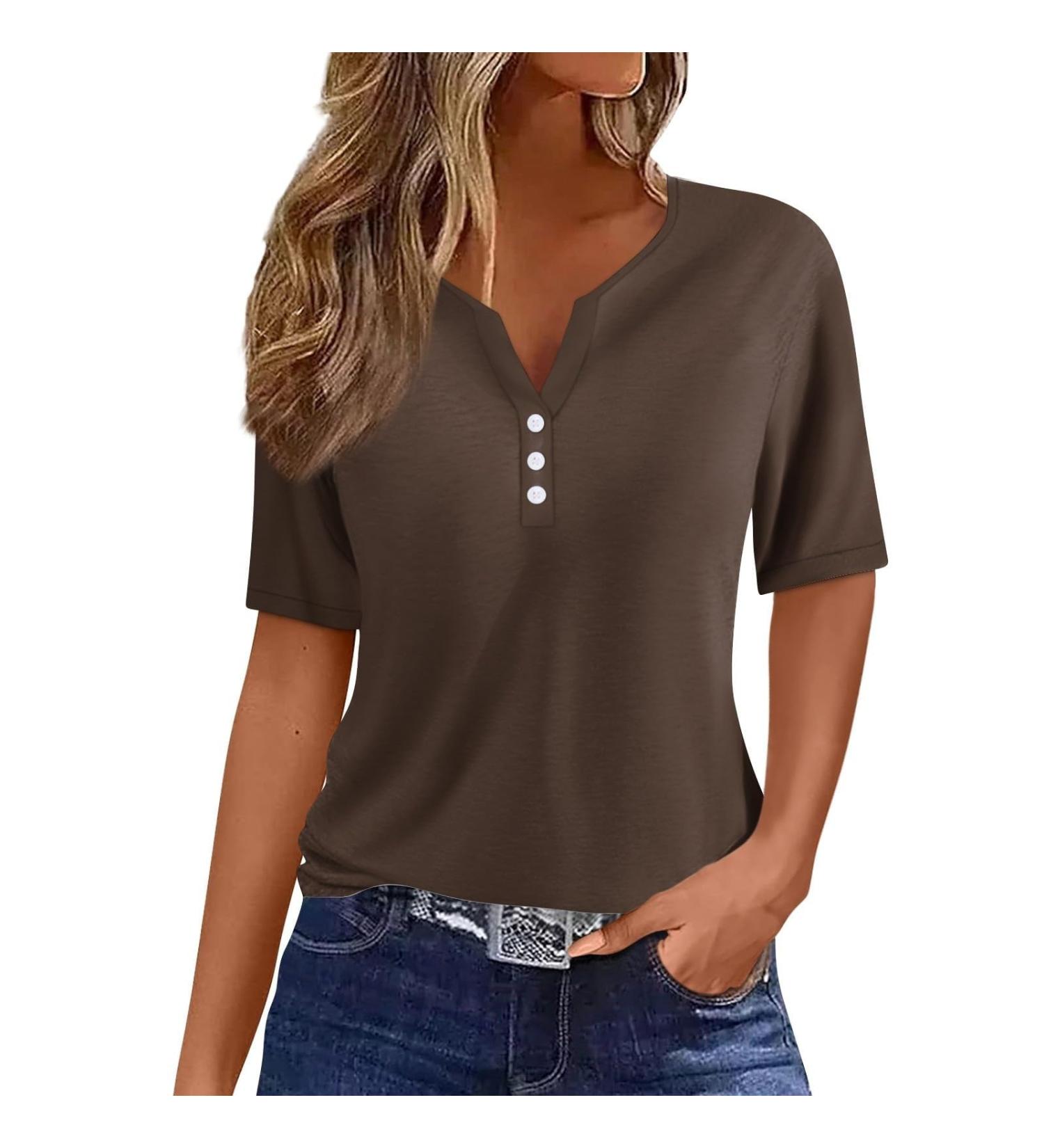 Shop Olive Green & Brown Womens Short-Sleeved V-Neck T-Shirts | Classic Printed Summer Tops for International Shipping - Buy Online on GoSupps.com