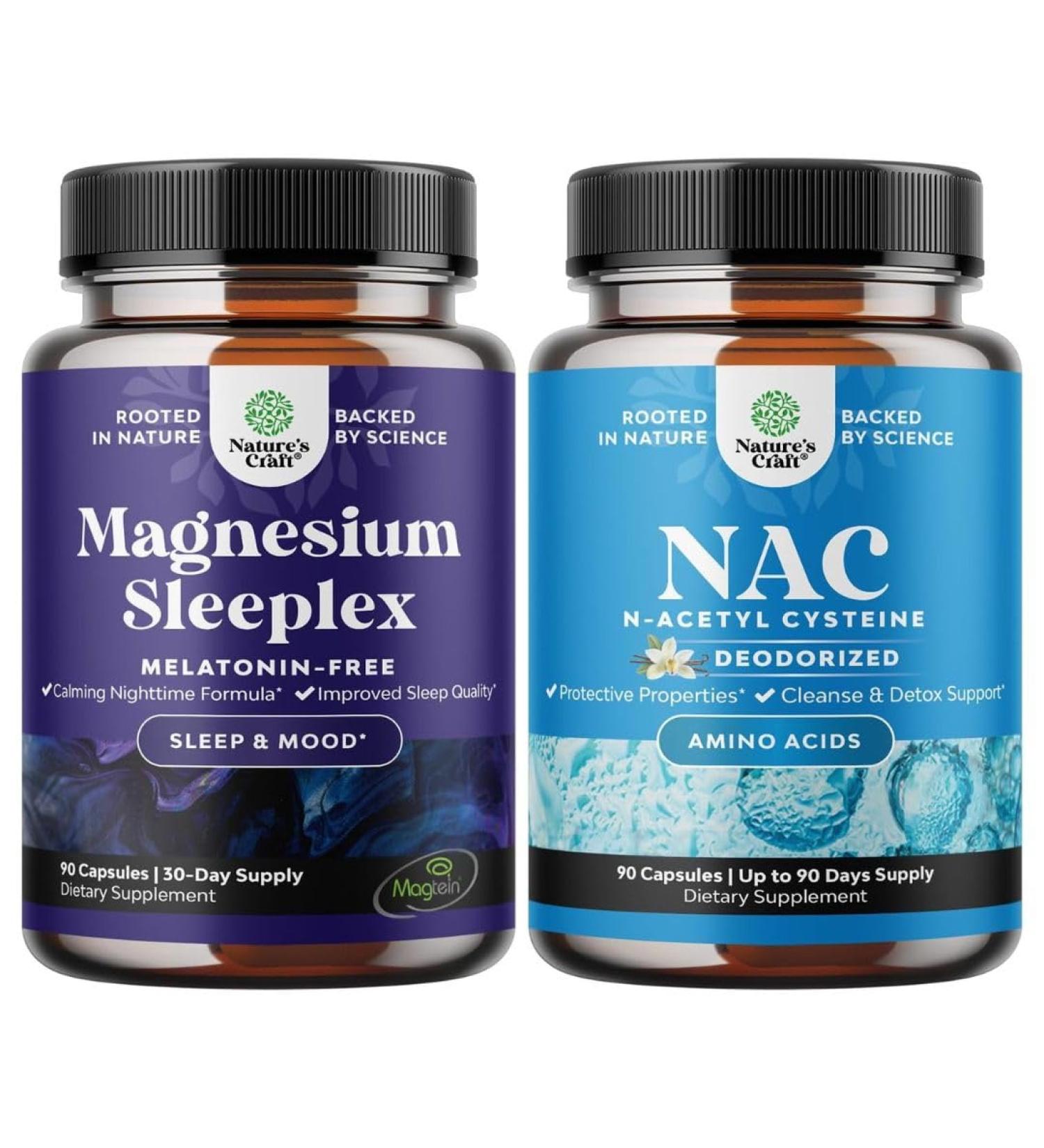 Bundle of High Absorption Magnesium Sleep Supplement - Rest Support Magtein Magnesium L-Threonate & Apigenin Theanine and NAC Supplement N-Acetyl Cysteine 600mg- High Absorption NAC 600 mg Capsules - Buy Online on GoSupps.com