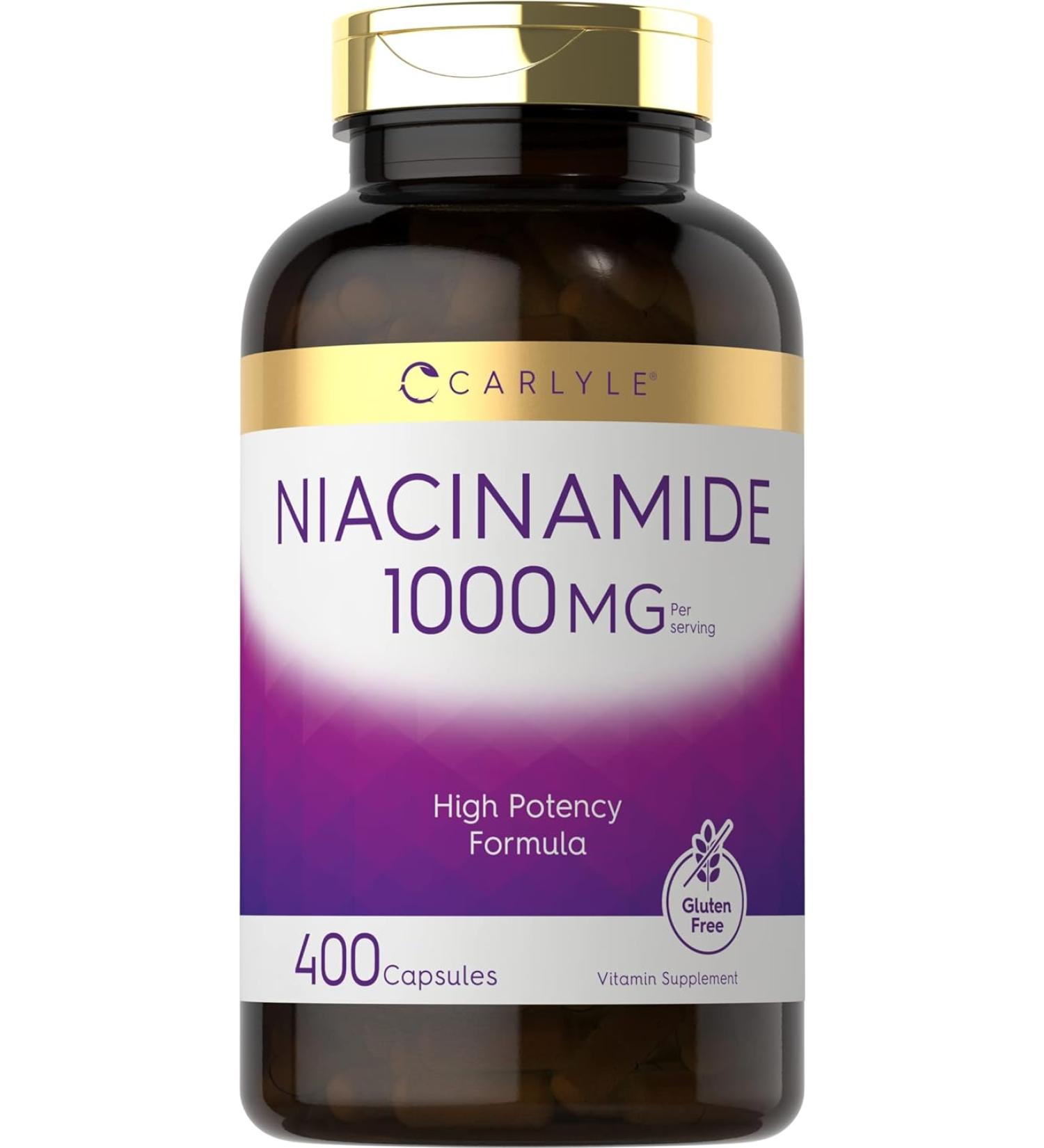 Carlyle Niacinamide Vitamin B3 1000mg - 400 Capsules | High Potency Non-GMO Gluten Free Supplement - Buy Online on GoSupps.com