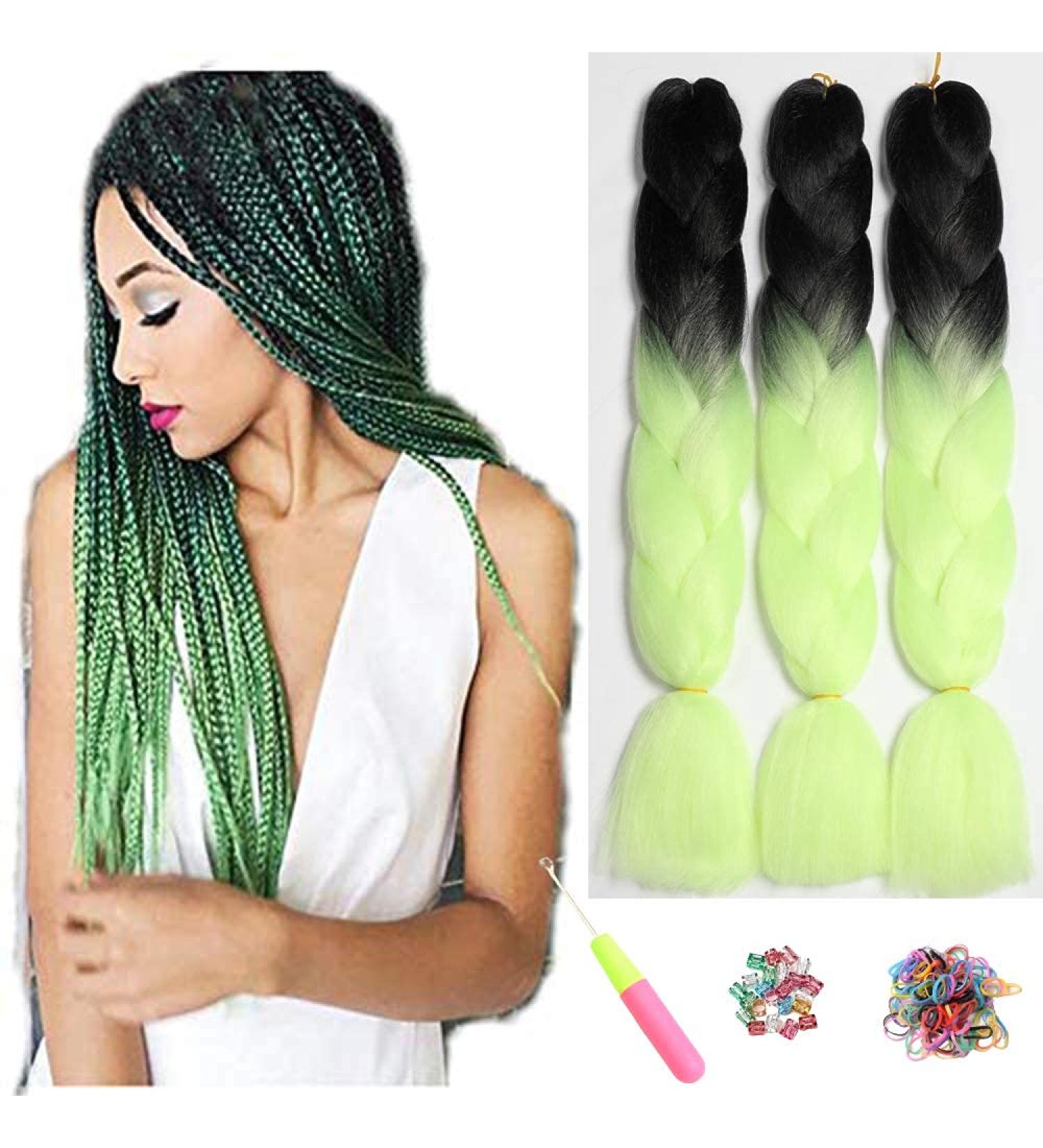 Shop Showjarlly Kanecalon Hair Extensions - Ombre Jumbo Braid 24 (3 Pack) in Black/Light Yellow - Premium Quality Braids for Stunning Styles - Buy Online on GoSupps.com
