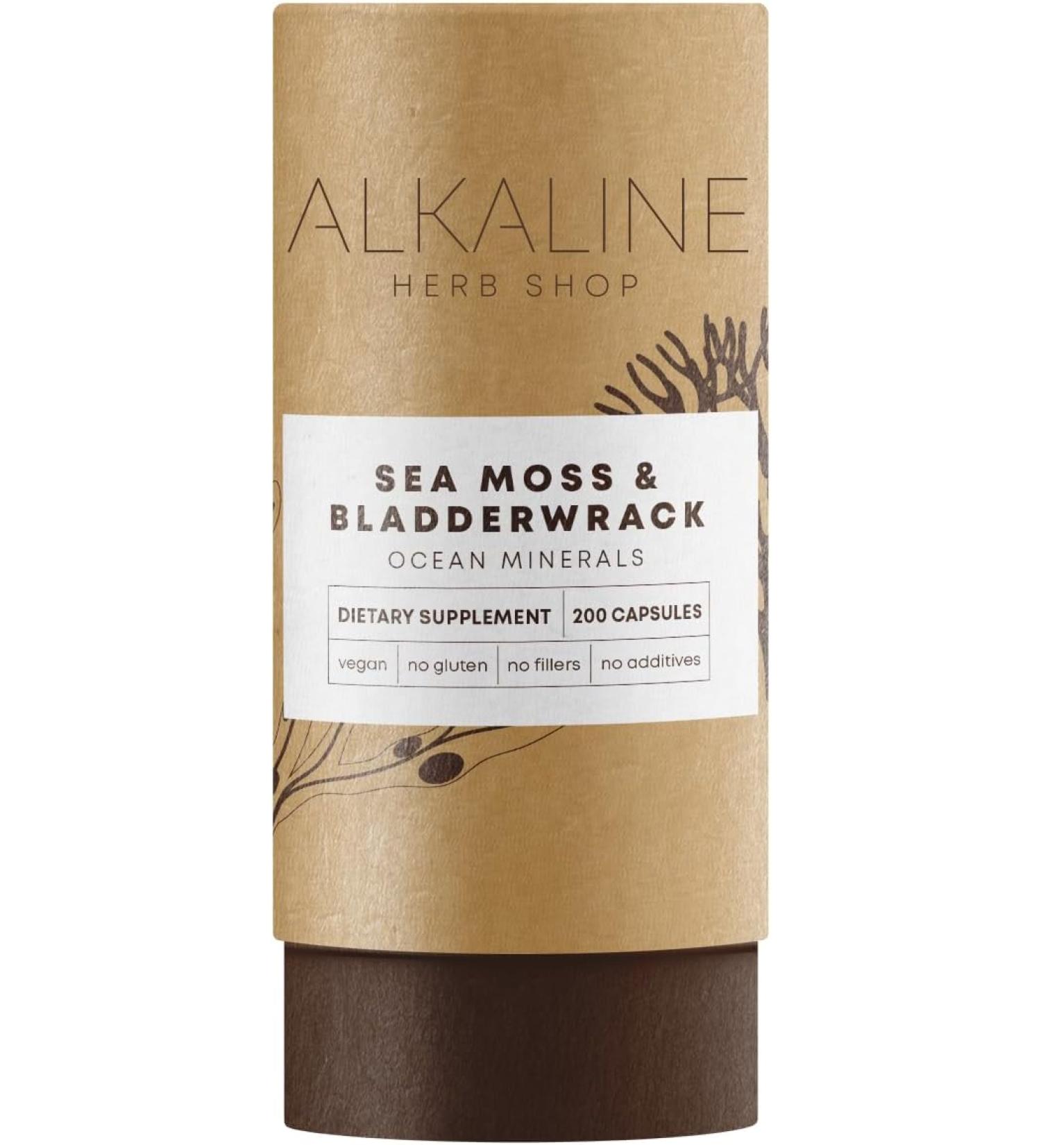 Organic Sea Moss & Bladderwrack Supplement 200 Capsules - Iron, Iodine, Calcium - Alkaline Herb Store - Buy Online on GoSupps.com
