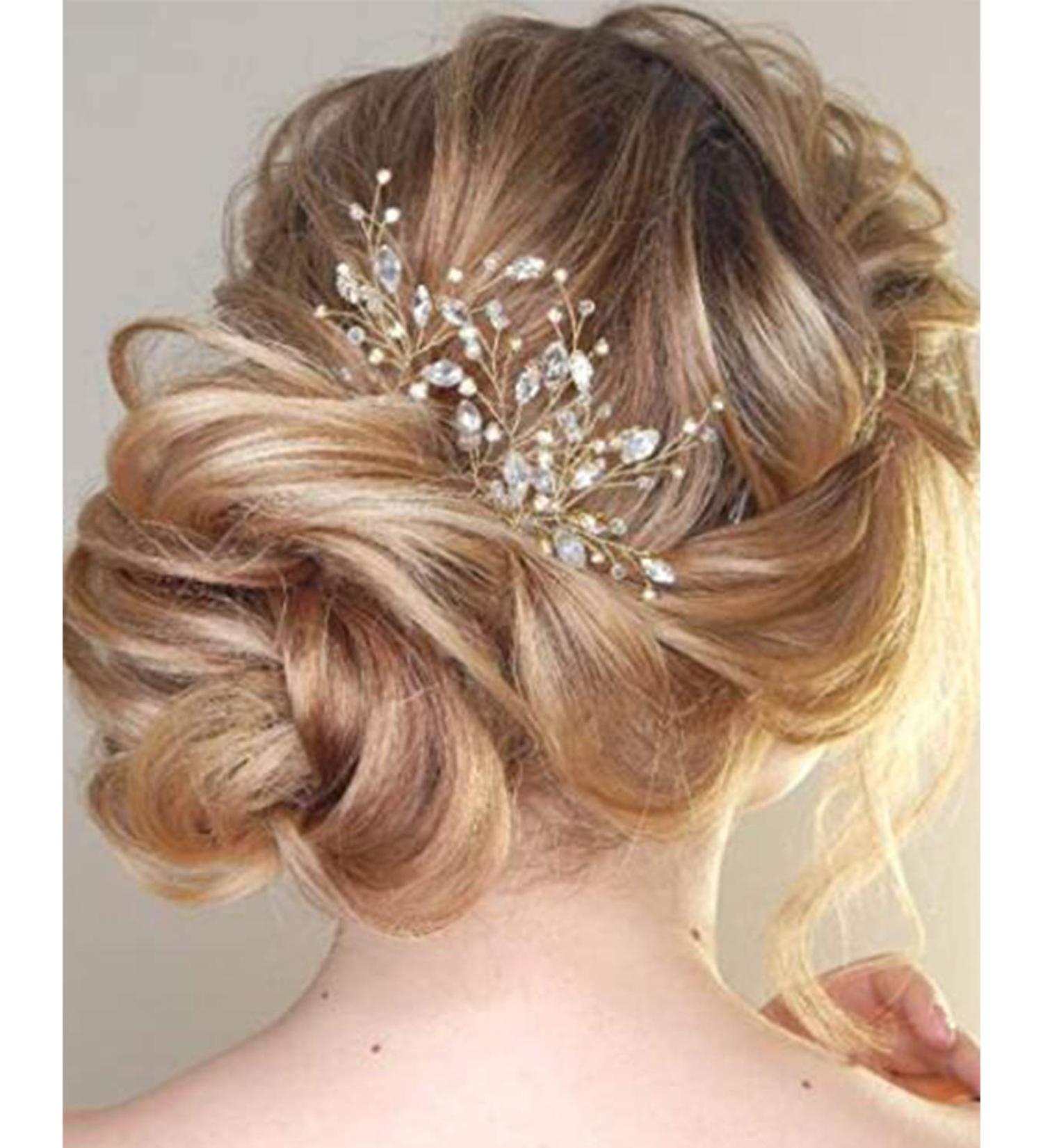 YERTTER 3 Pcs Wedding Hair Pins - Rhinestone Crystal Vine Bridal Bun Clip Set in Gold for Brides & Bridesmaids - Buy Online on GoSupps.com