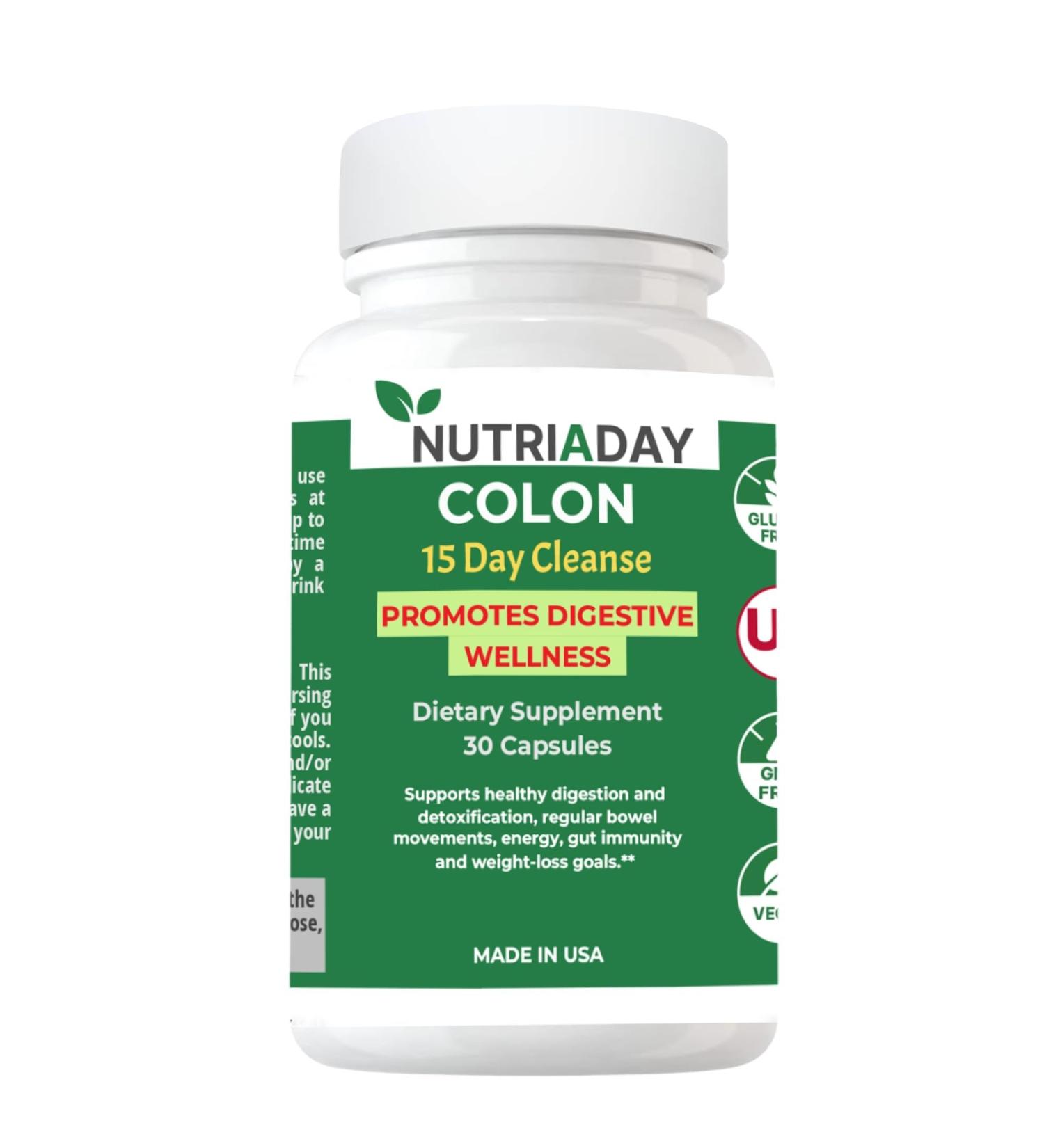 NUTRIADAY Colon 15 Day Cleanse - Advanced Gut Health Solution - Detox Cleanse for Humans with Cascara Sagrada Psyllium Husk & Probiotics - Advanced Colon Cleanse 30 Veg Capsules - Buy Online on GoSupps.com