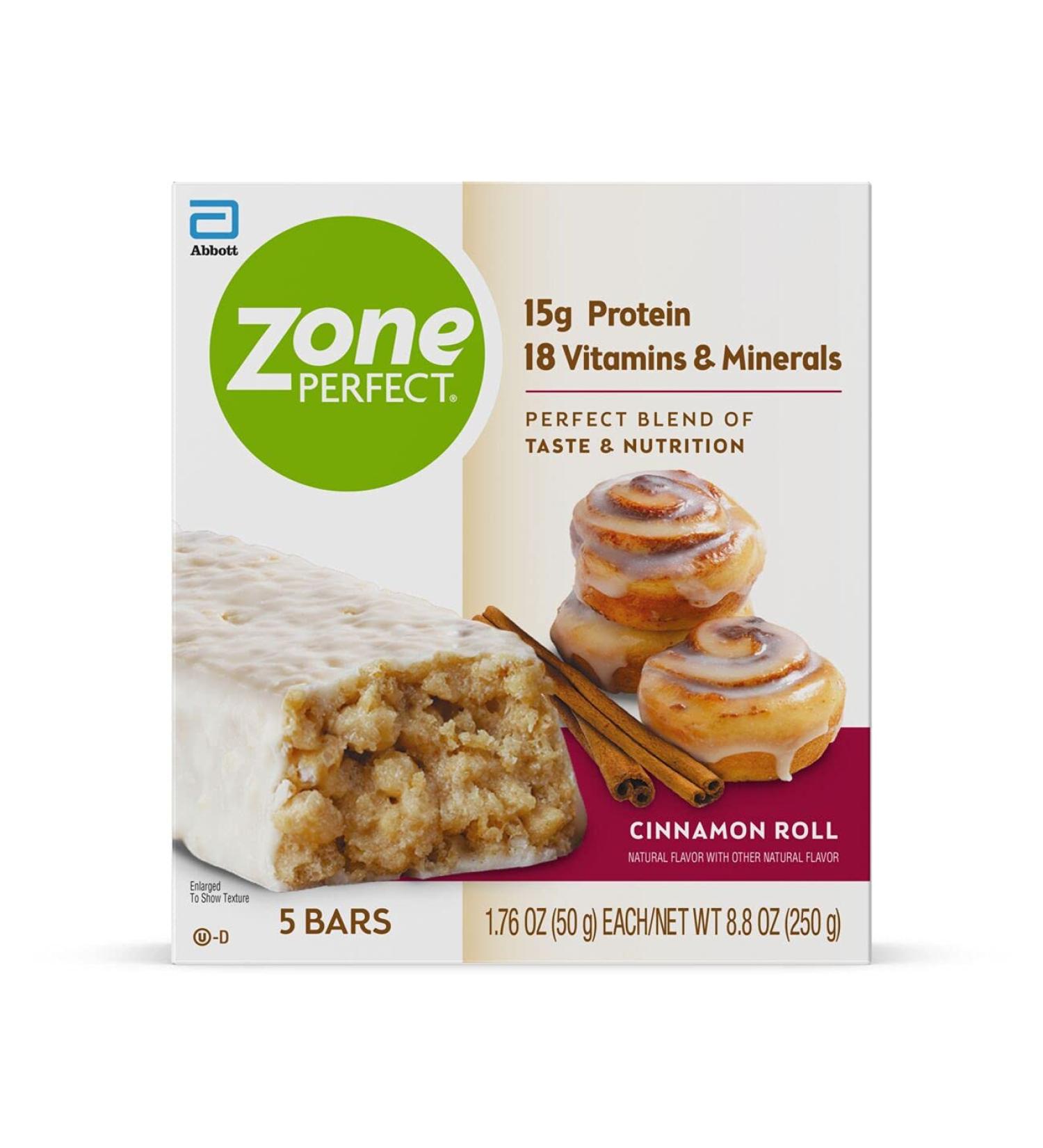 ZonePerfect Protein Bars - Cinnamon Roll Flavor | 15g Protein, 18 Vitamins & Minerals | Nutritious Snack Bar | 5 Count - Buy Online on GoSupps.com