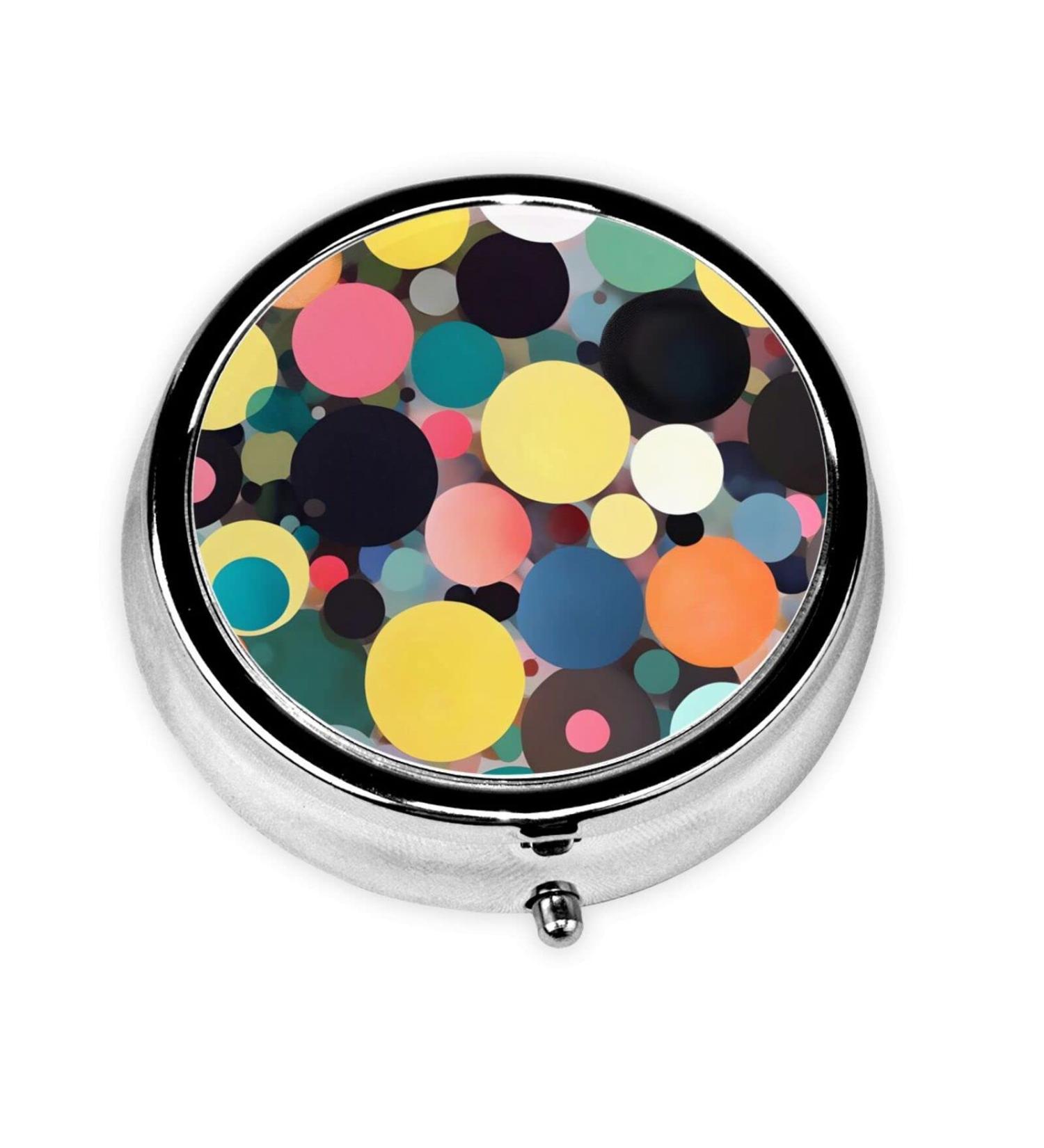 Abstract Circles Round Pill Box Organizer - 3 Compartments Travel Pill Case | Stylish & Portable for Purse or Pocket - Buy Online on GoSupps.com