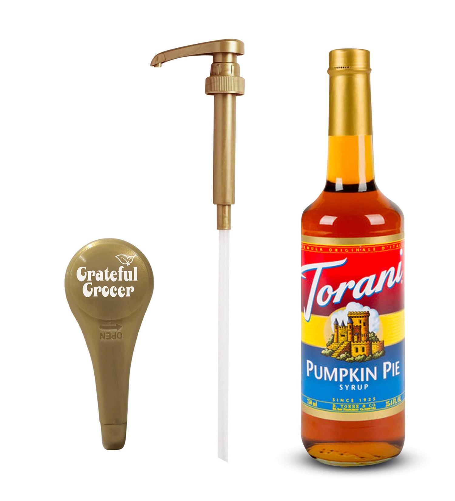 Pumpkin Pie Coffee Syrup 25.4oz Bottle with Gold Pump Dispenser by Grateful Grocer - Buy Online on GoSupps.com