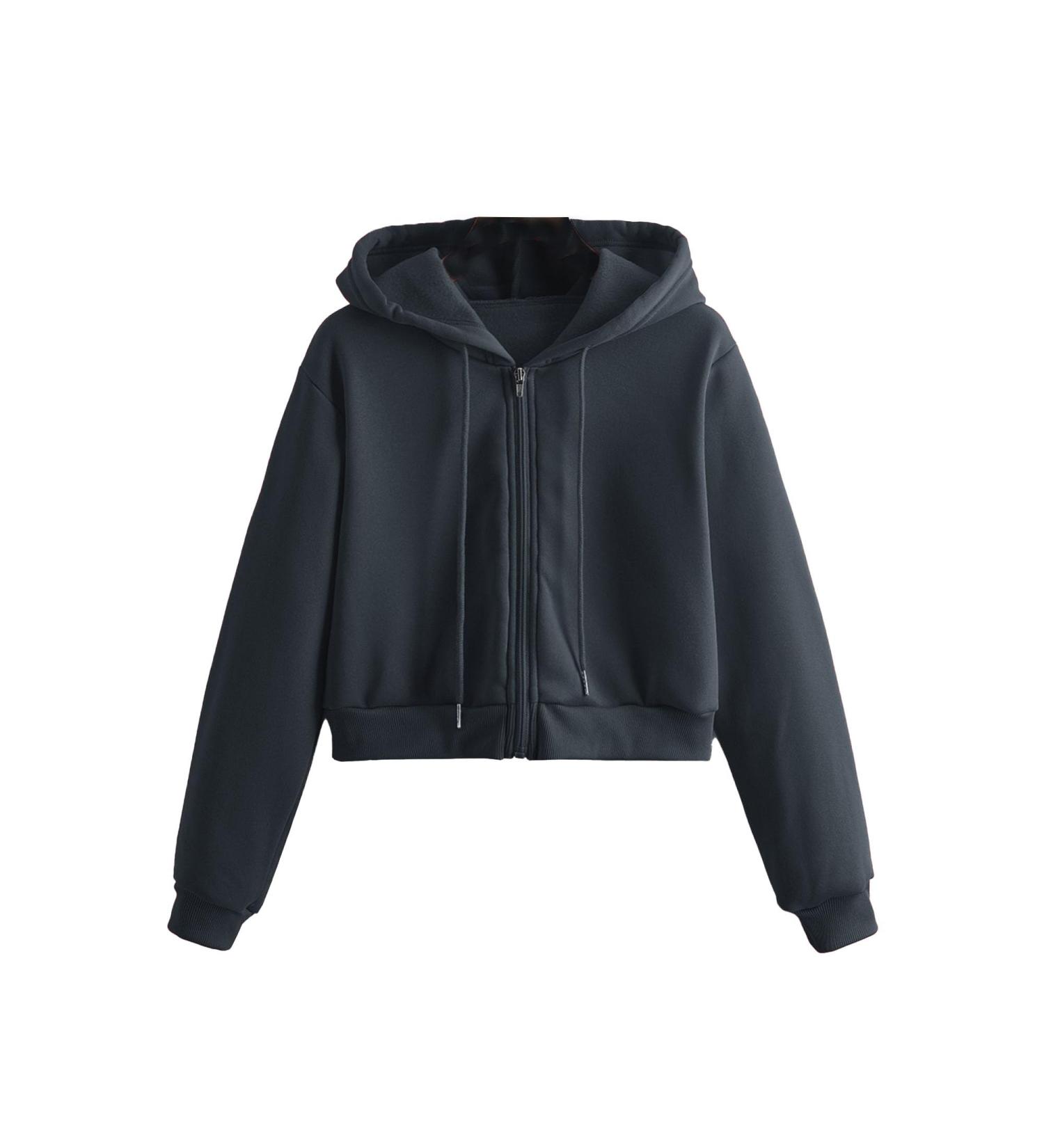 Soluo Womens Zip Up Cropped Hoodie Jackets Sweatshirts Drawstring Crop Hooded Jacket Top Fashion Casual Fleece Coat Outwear Dark Grey Small - Buy Online on GoSupps.com