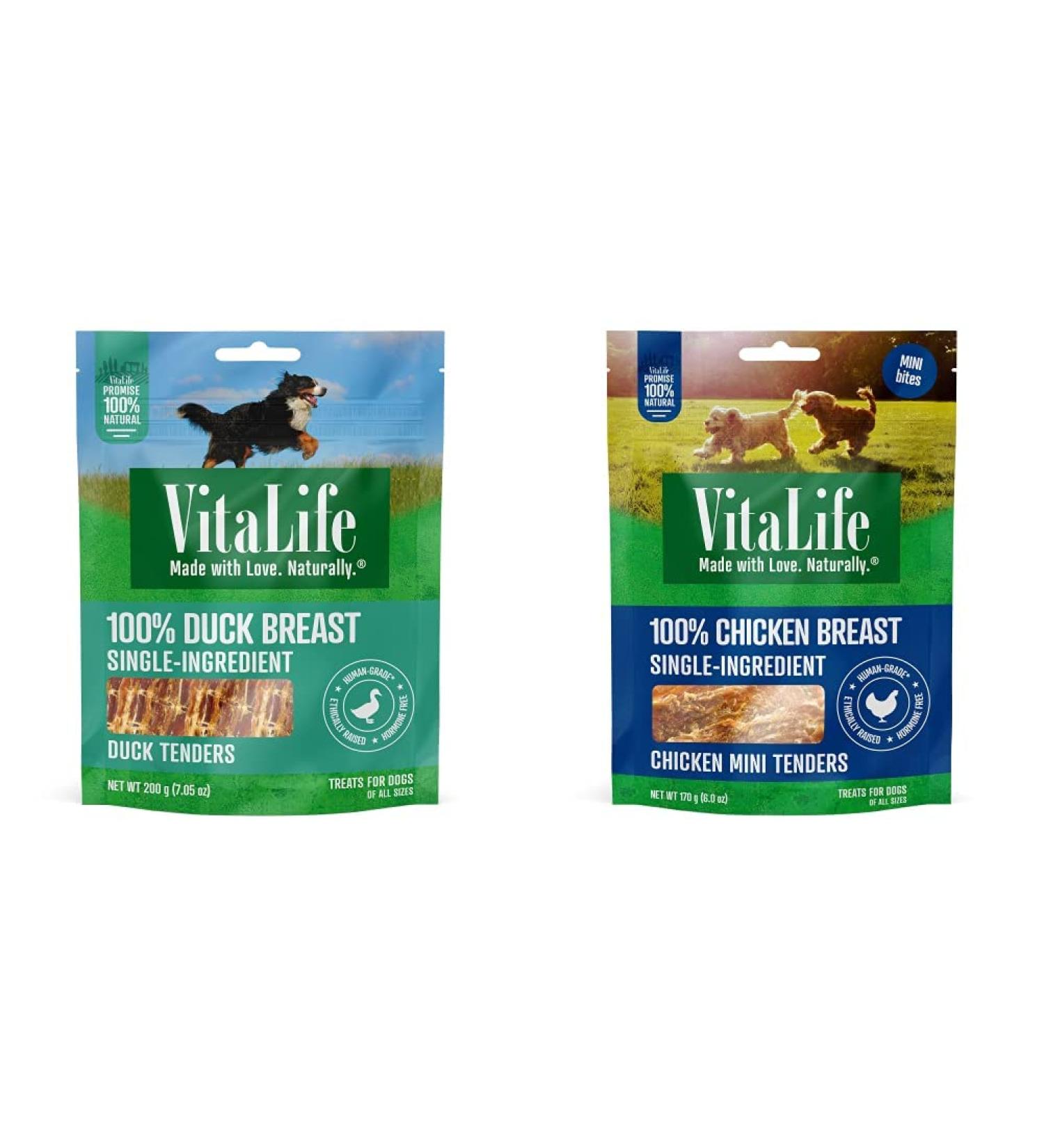VitaLife Jerky Dog Treats - All Natural Duck Tenders 200g + Chicken Mini Tenders 170g
