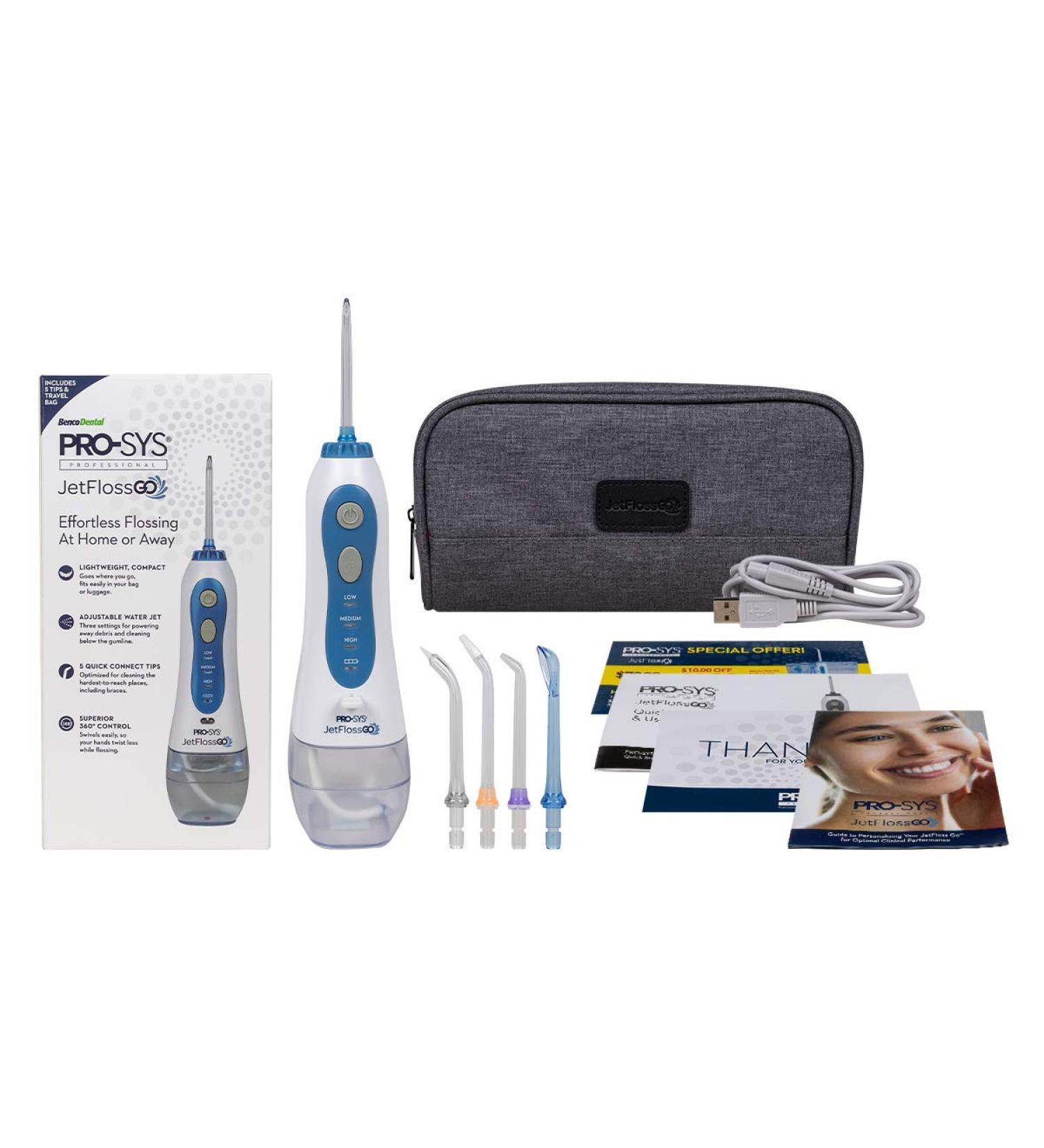 PRO-SYS JetFloss GO Cordless Water Flosser Rechargeable Portable Dental Oral Irrigator - 3 modes waterproof- perfect for everyday use orthodontic brackets veneers and more!