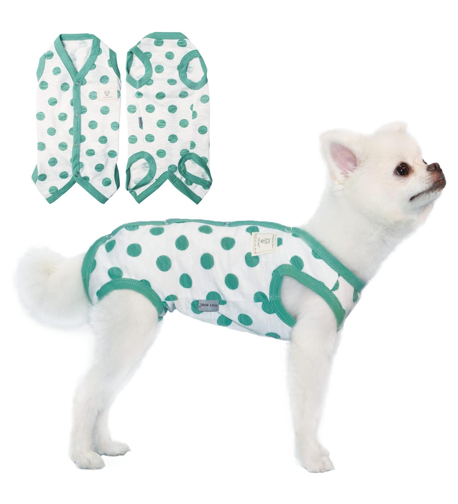 TONY HOBY Dog Pajamas - Soft Breathable Summer Jumpsuit with Polka Dots (Dark Green L) | International Shipping Available - Buy Online on GoSupps.com