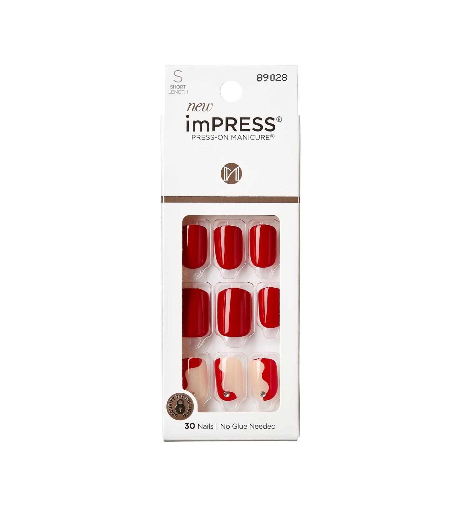 KISS imPRESS No Glue Press On Nails - Adore You Red Squoval Short | 30 Nails + Accessories | Perfect for Easy DIY Manicure - Buy Online on GoSupps.com
