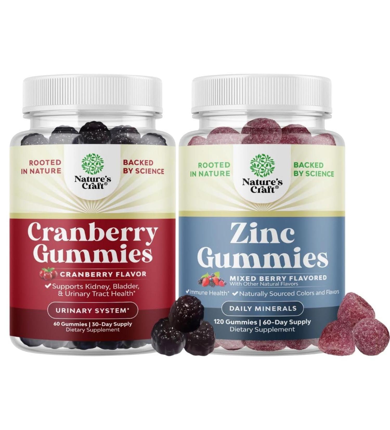 Bundle of Natural Cranberry Gummies for Women and Men and Extra Strength Zinc for Adults - Extra Strength Delicious Antioxidant Cranberry Chews - Chewable Zinc Citrate 50mg Immunity - Buy Online on GoSupps.com