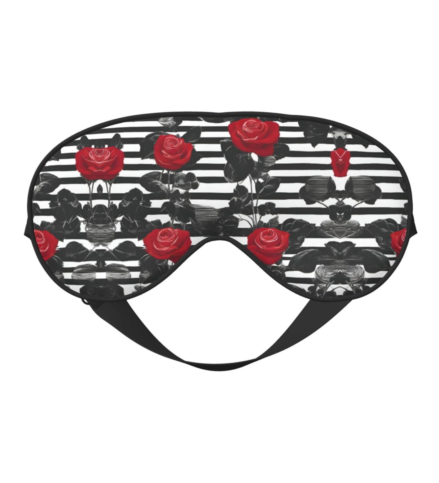 Black White Stripes Red Rose Flowers Eye Mask | Unisex Soft Comfort Sleep Mask for Travel Yoga & Shift Work - Buy Online on GoSupps.com
