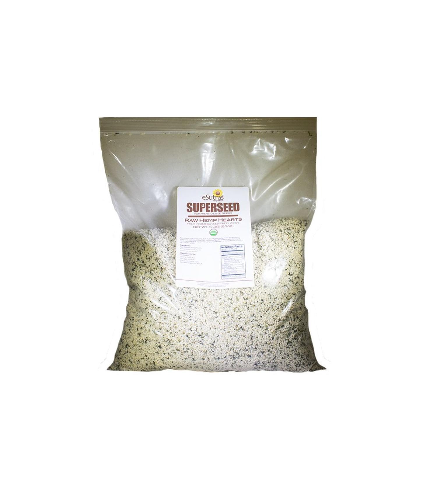 eSutras Organics Raw Hemp Seed Hearts - 5lb (2.6kg) - Organic Superfood Powerhouse - Buy Online on GoSupps.com
