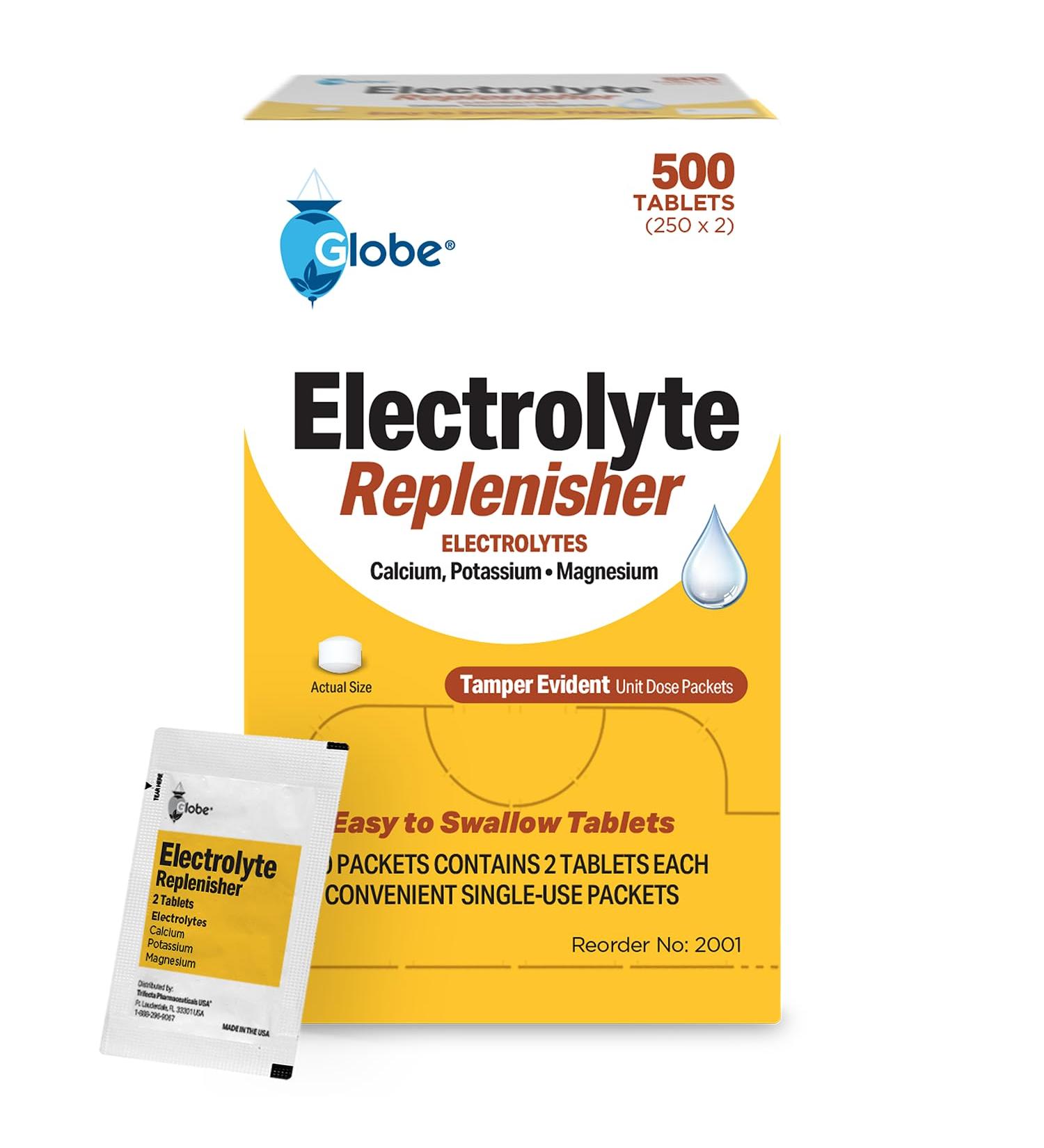 Globe Electrolyte Replacement Tablets for Rapid Hydration & Exercise Recovery (500 Tablets 250 Packets of 2) for Athletes Hiking & Sports Travel Packets with Key Nutrients for Optimal Endurance - Buy Online on GoSupps.com