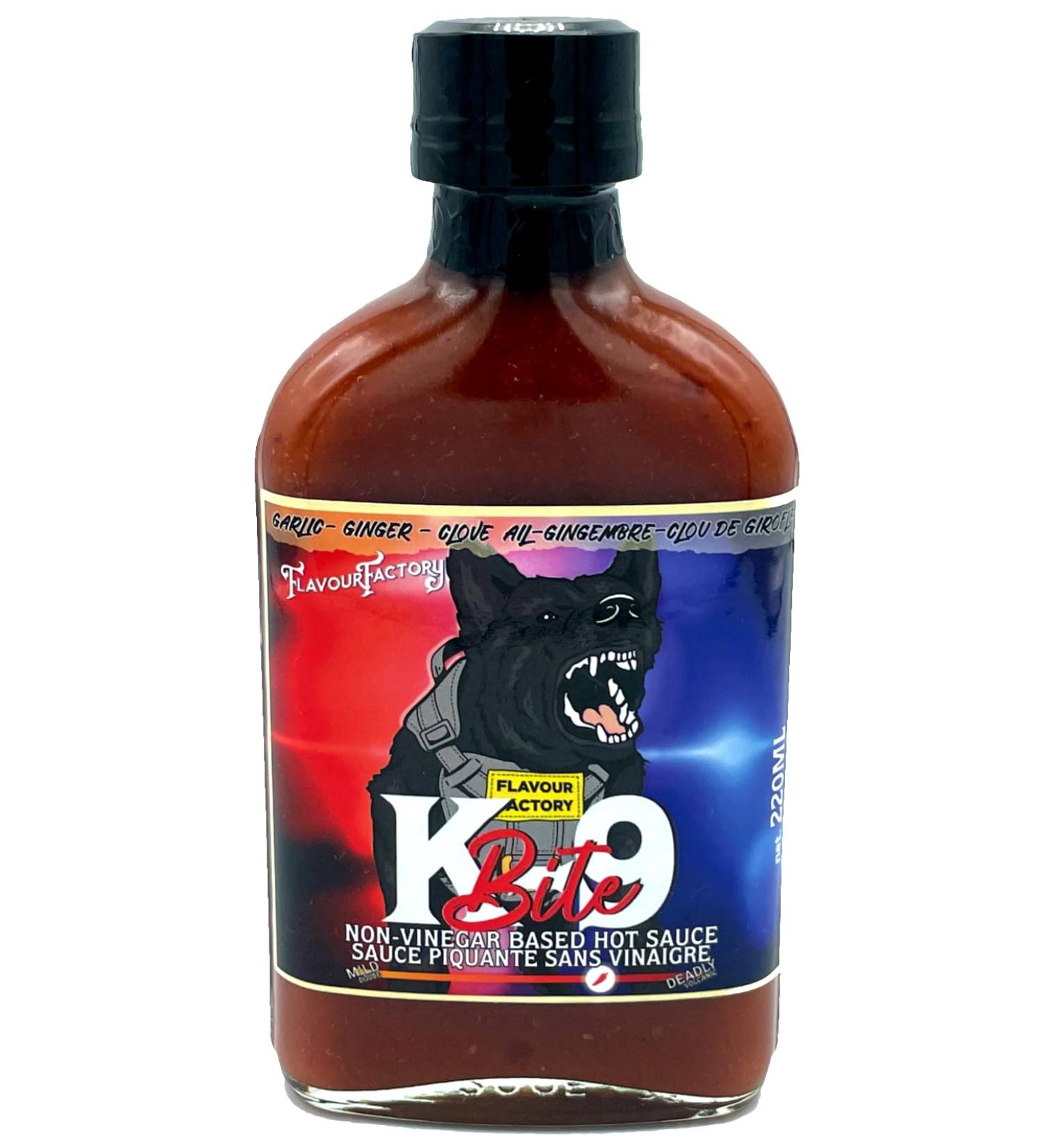 K9 Bite Flavor Factory High Heat Hot Sauce Gluten Free Vegan NON-Vinegar base 220 ml bottle (Pack of 1)