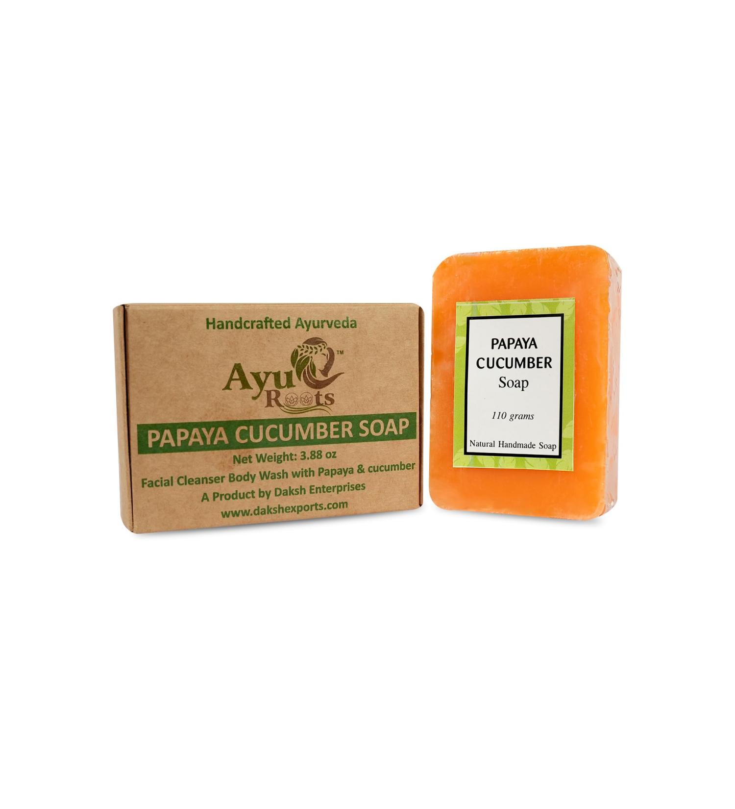 All-Natural Ayurvedic Papaya Cucumber Soap Bar - Vegan Skin Refreshing & Renewing Cleansing | Handmade in India | 3.88 oz - Buy Online on GoSupps.com